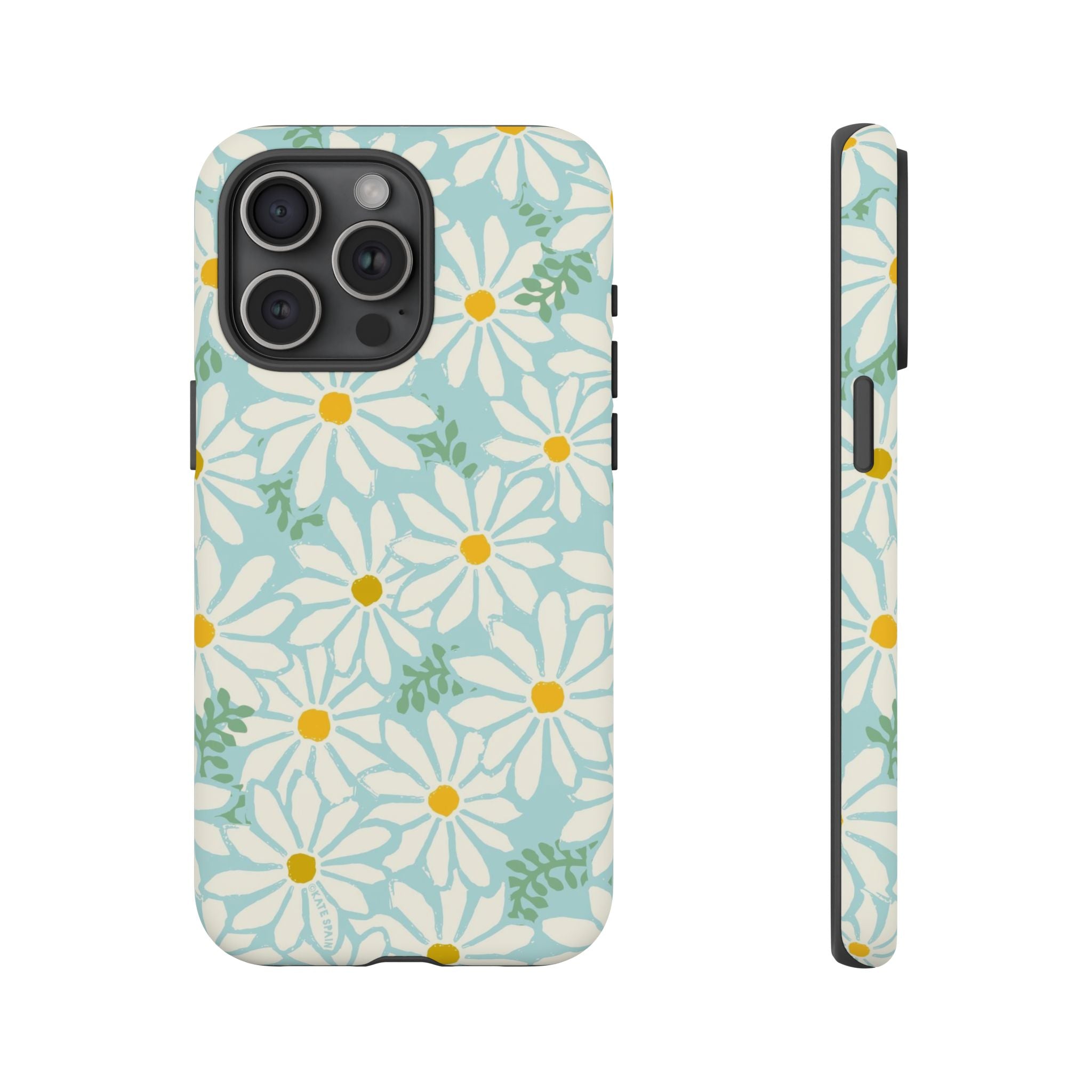 Daisies Tough iPhone 15 Pro Max Case – Matte | mint, white, yellow botanical daisy floral print