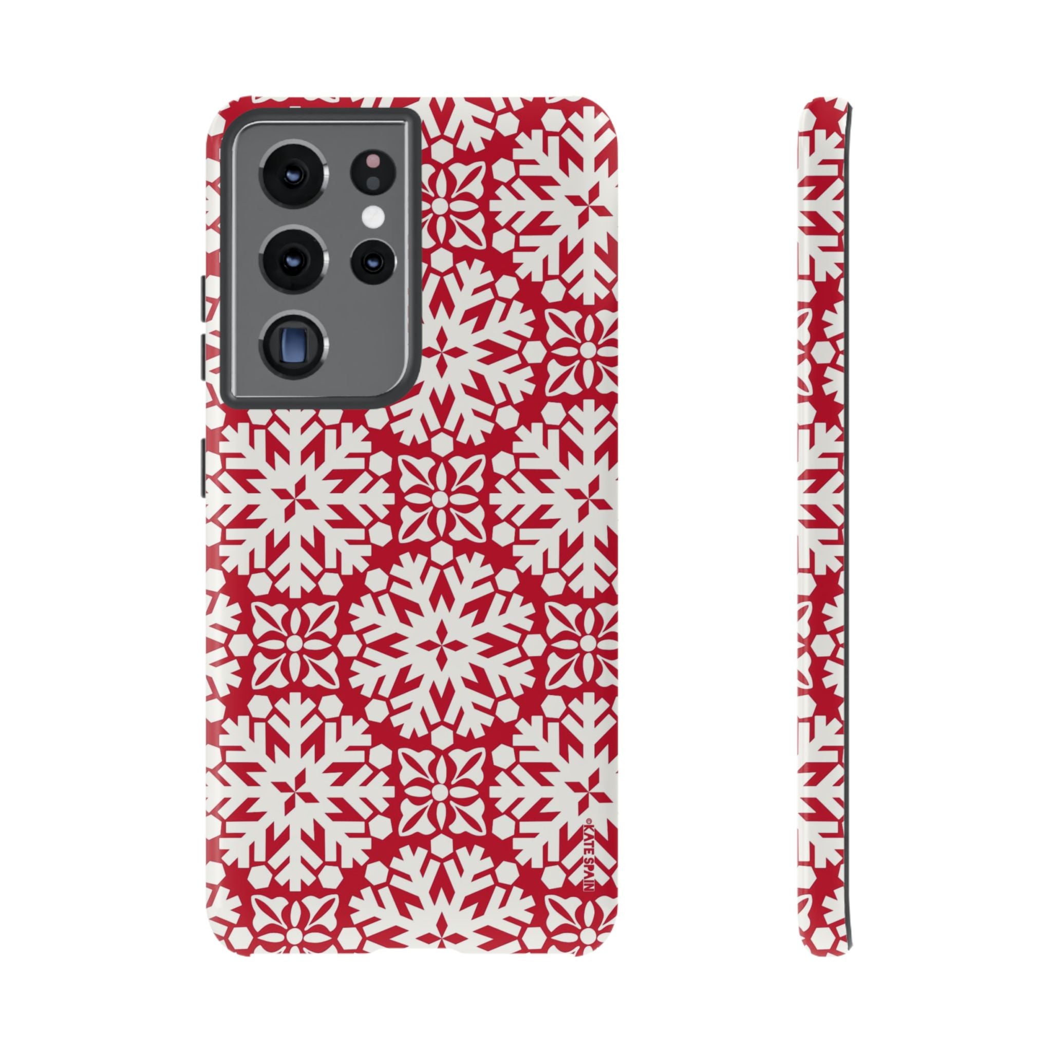 Flurry Samsung Galaxy S21 Ultra Case – Glossy | white, red geometric snowflake tile print