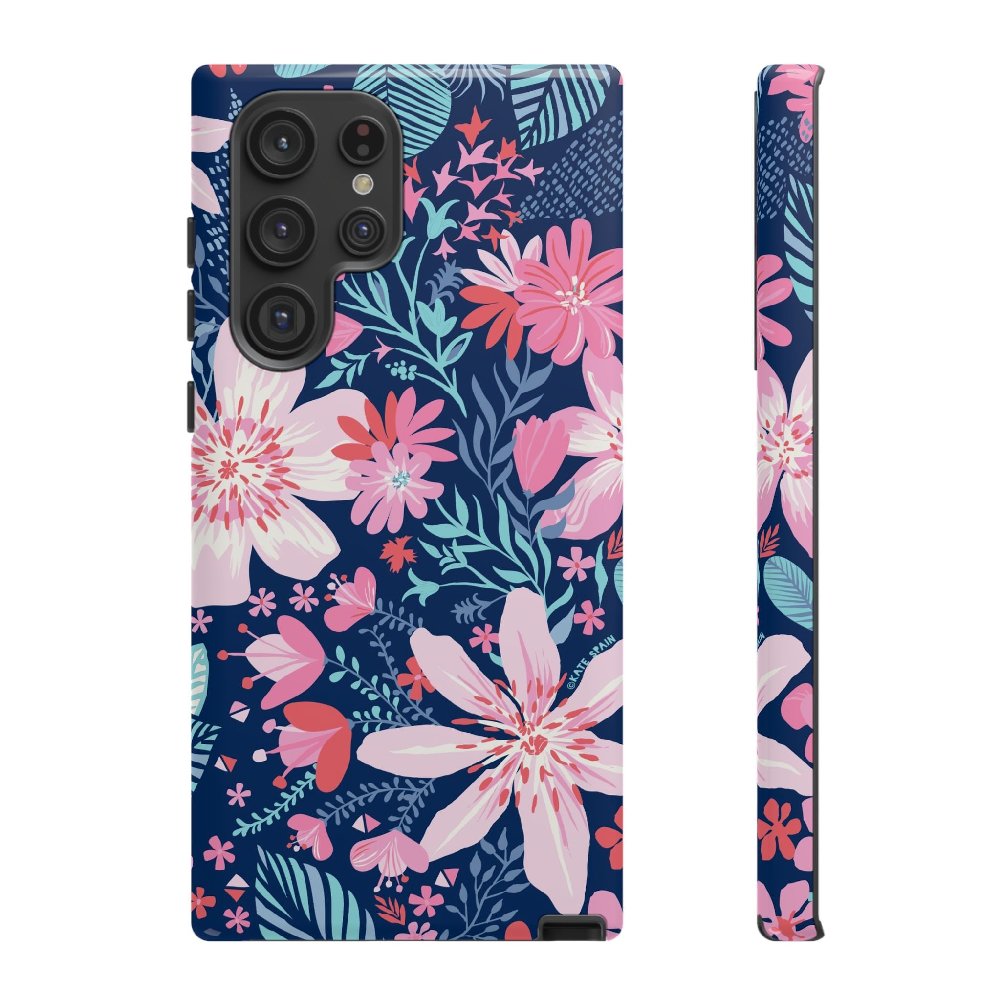 Tropical Bonaire Samsung Galaxy S22 Ultra Case – Glossy | navy, pink, white tropical floral botanical print