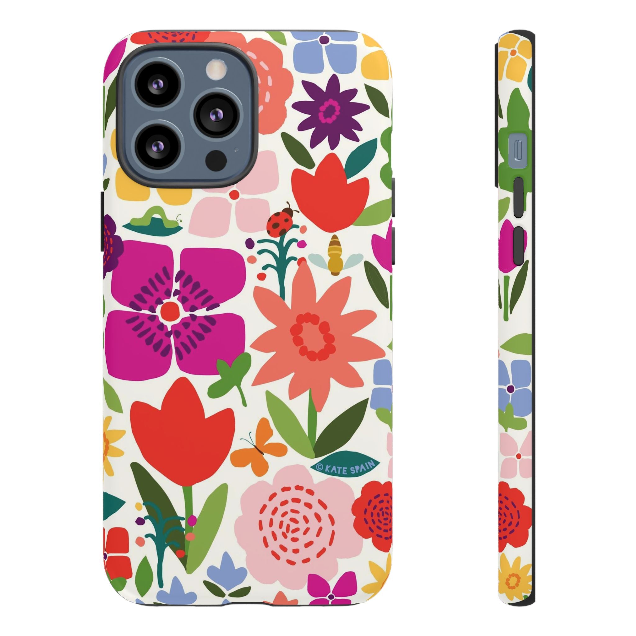 Happy Blooms Tough iPhone 13 Pro Max Case – Matte | cream, red, magenta, coral botanical floral print