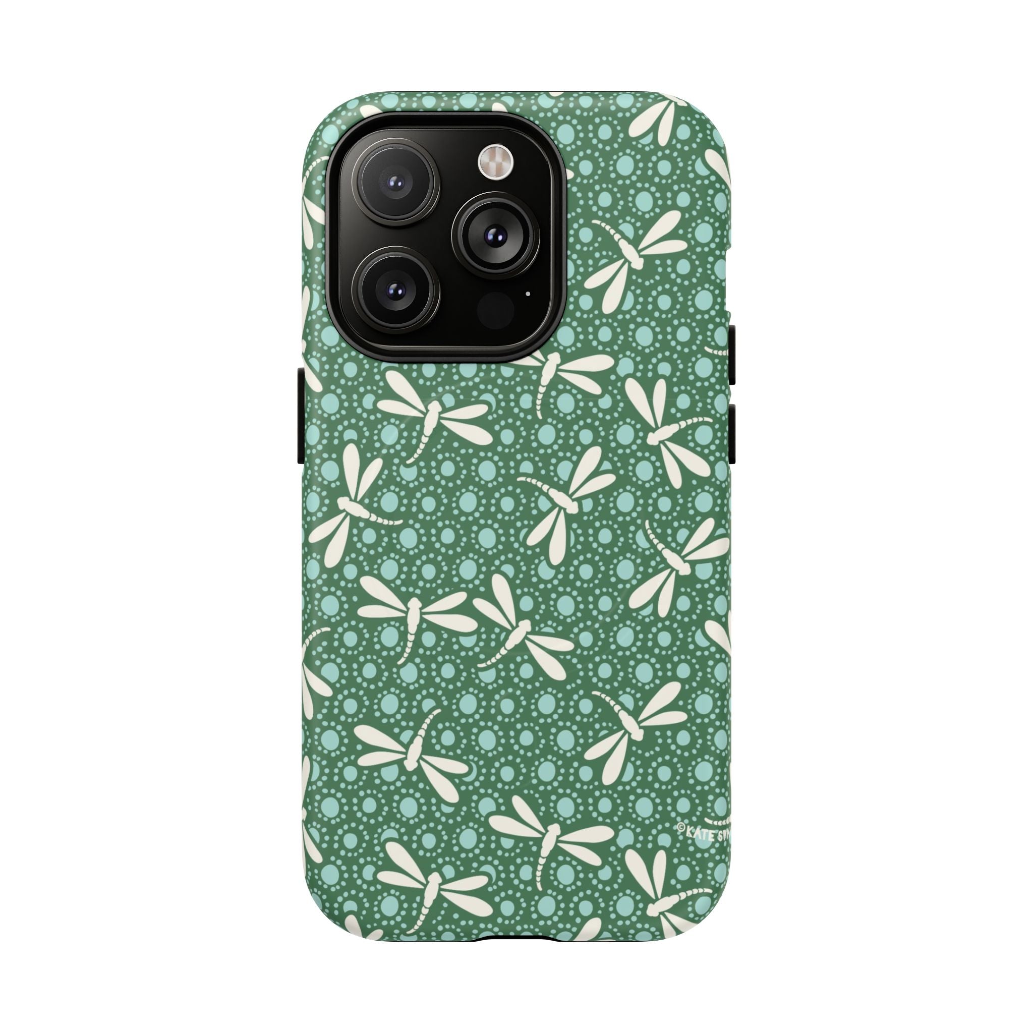 Designer Dragonfly MagSafe iPhone 14 Pro Case – Matte | jade green, aqua, cream dragonfly print