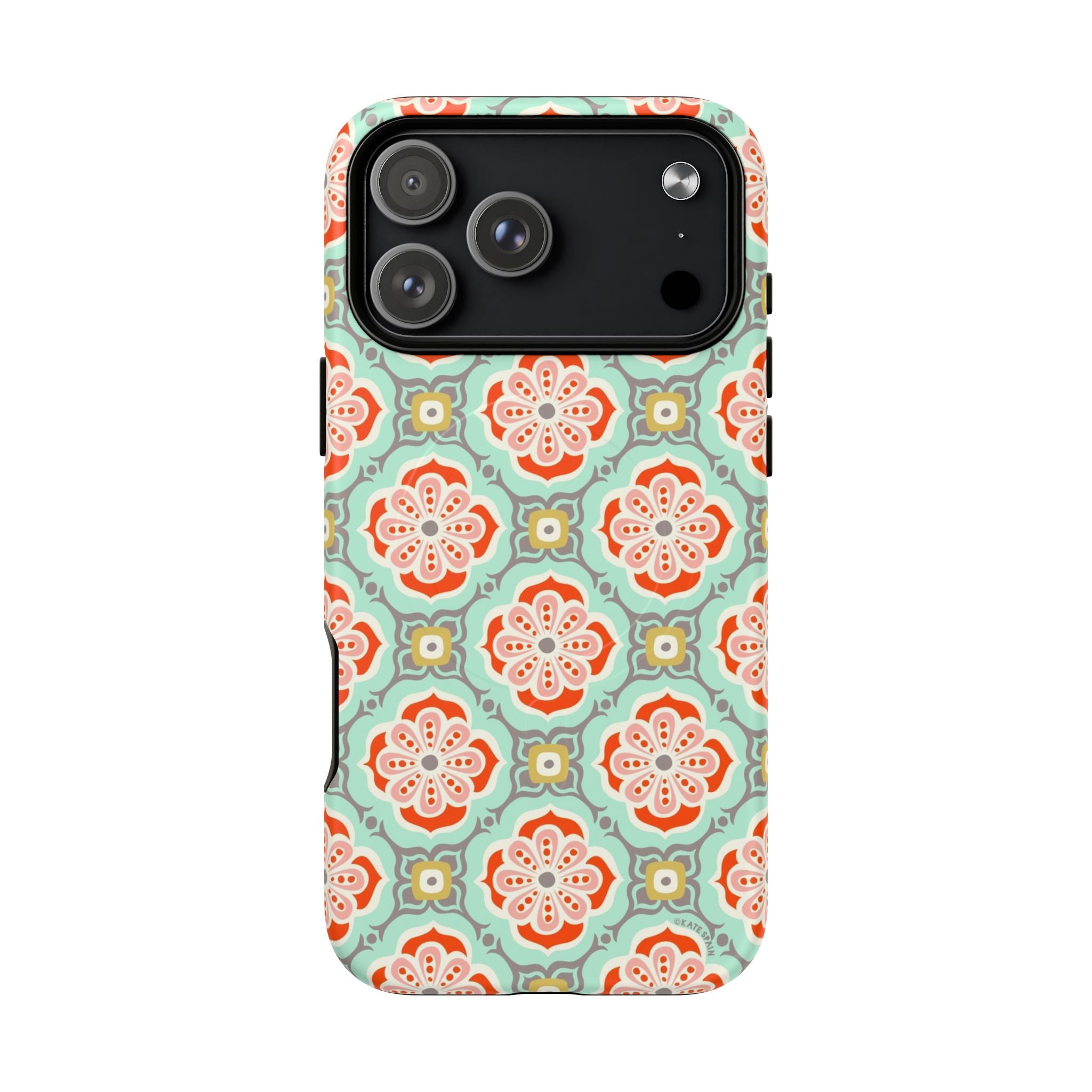 Alhambra MagSafe iPhone 17 Pro Max Case – Matte | aqua, coral, blush geometric medallion floral print