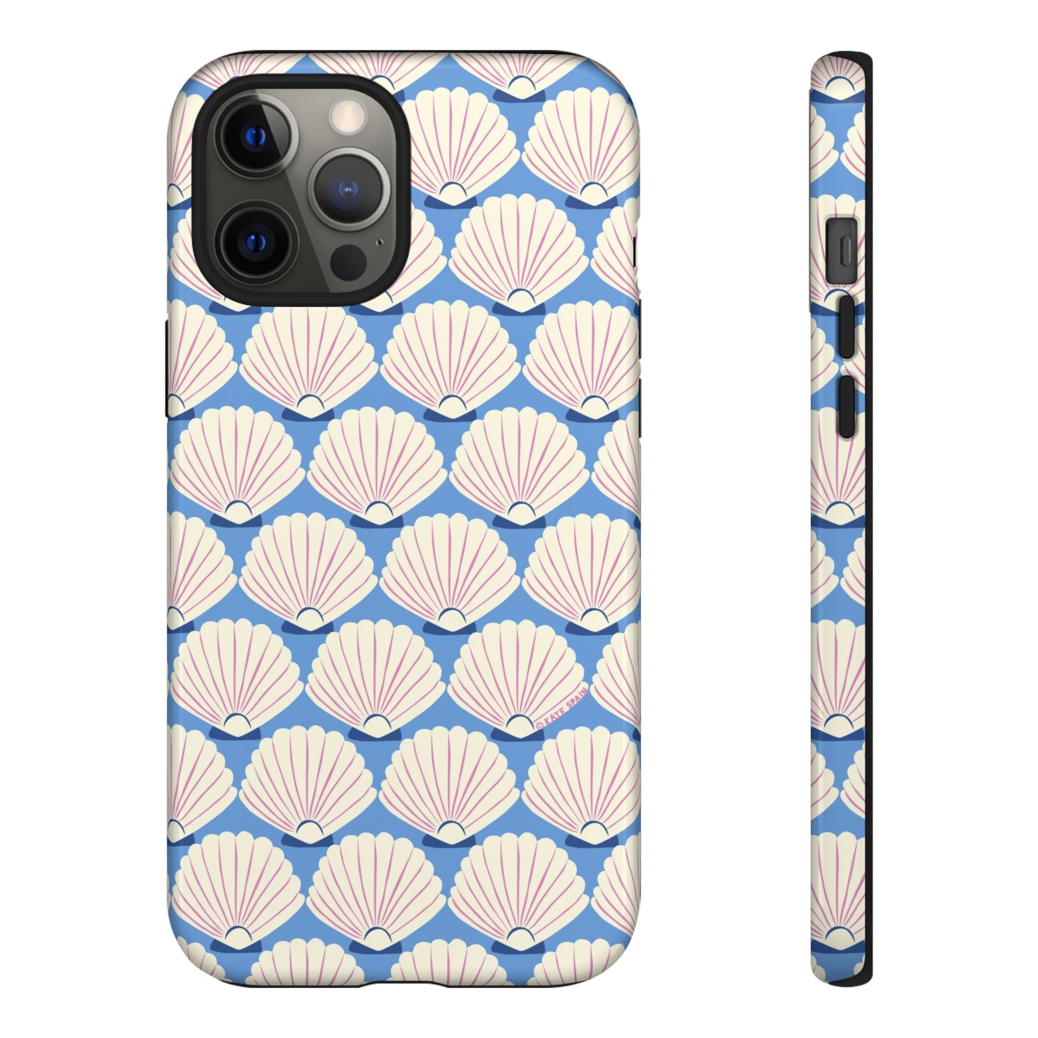 Seashells Tough iPhone 12 Pro Max Case – Glossy | periwinkle, cream, blush scallop shell print
