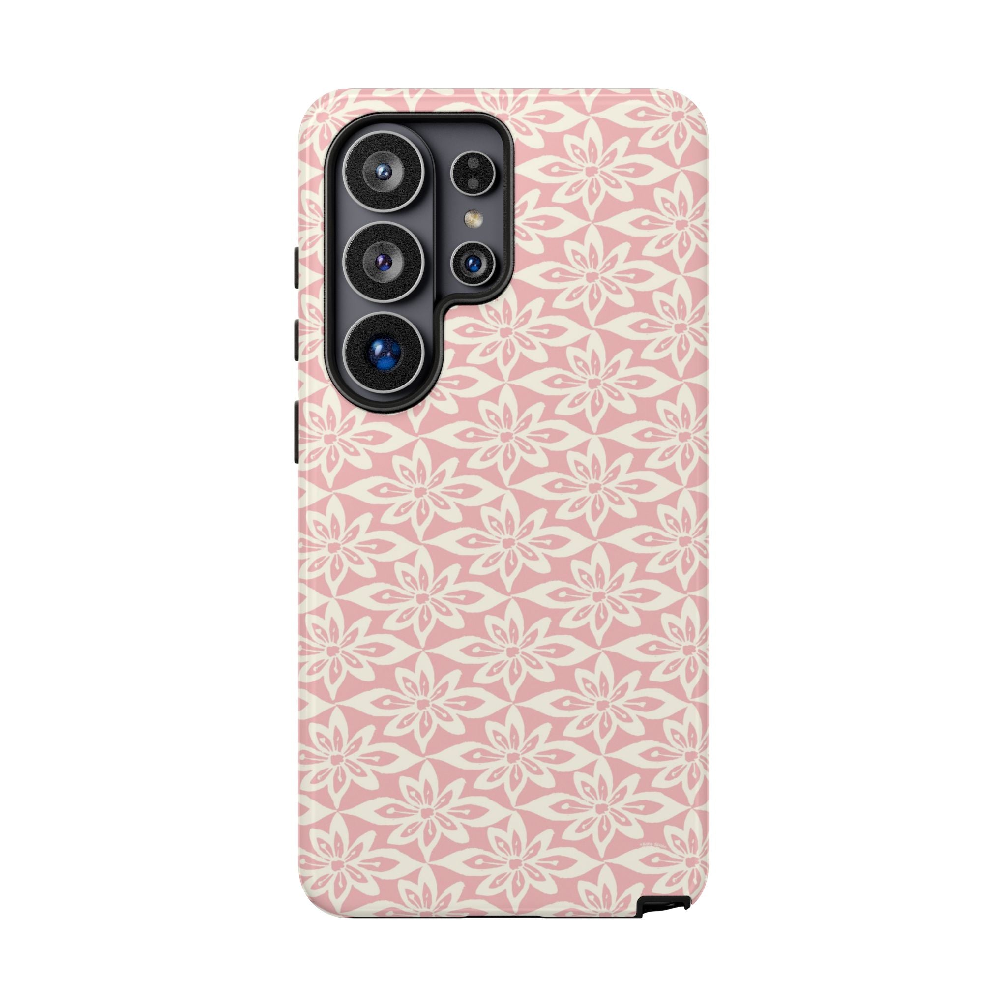 Lily Pastel Pink Samsung Galaxy S26 Ultra Glossy case — graphic white lily print on dreamy pastel pink — botanical phone case by Kate Spain