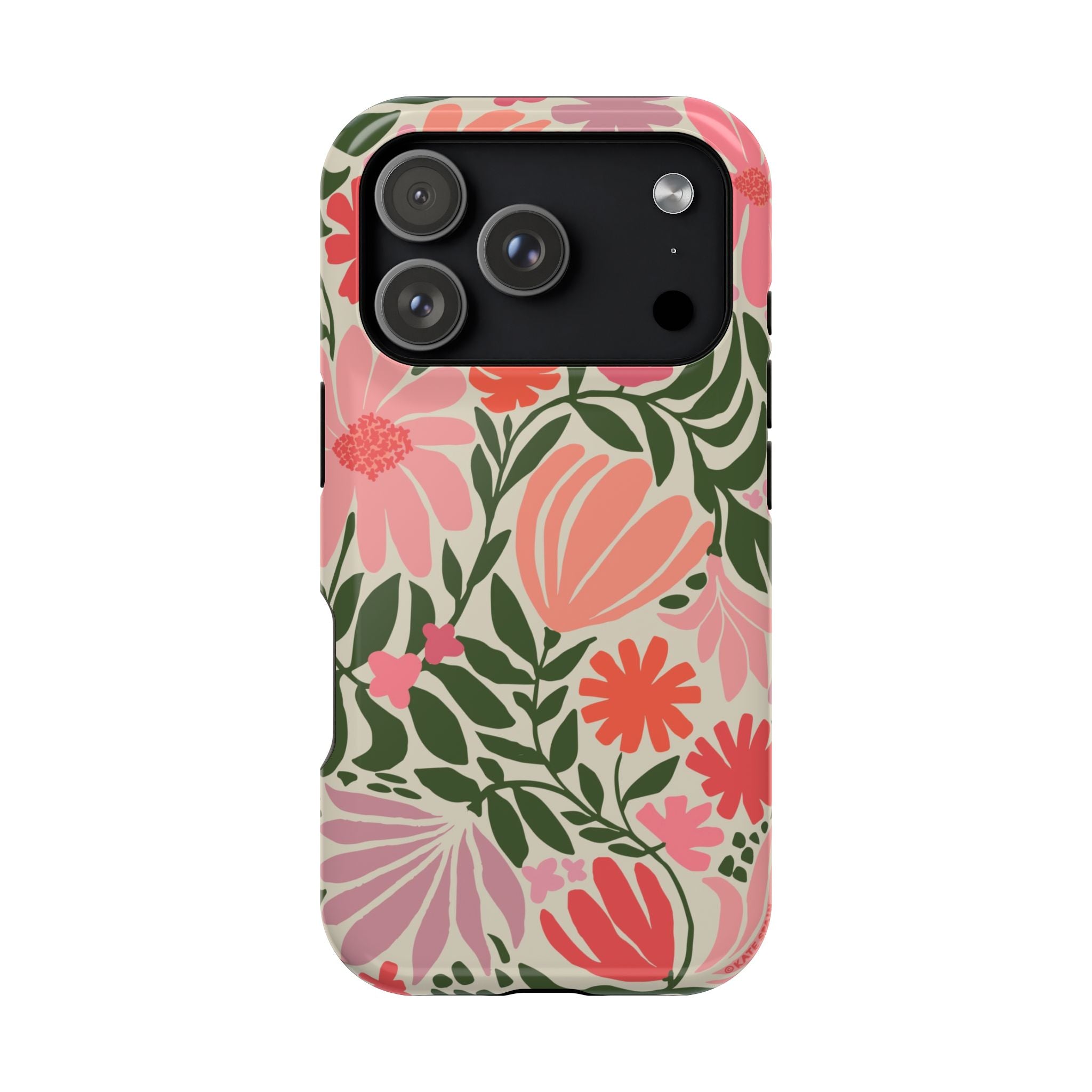 Botanica MagSafe iPhone 17 Pro Case – Glossy | coral, pink, sage green botanical wildflower print