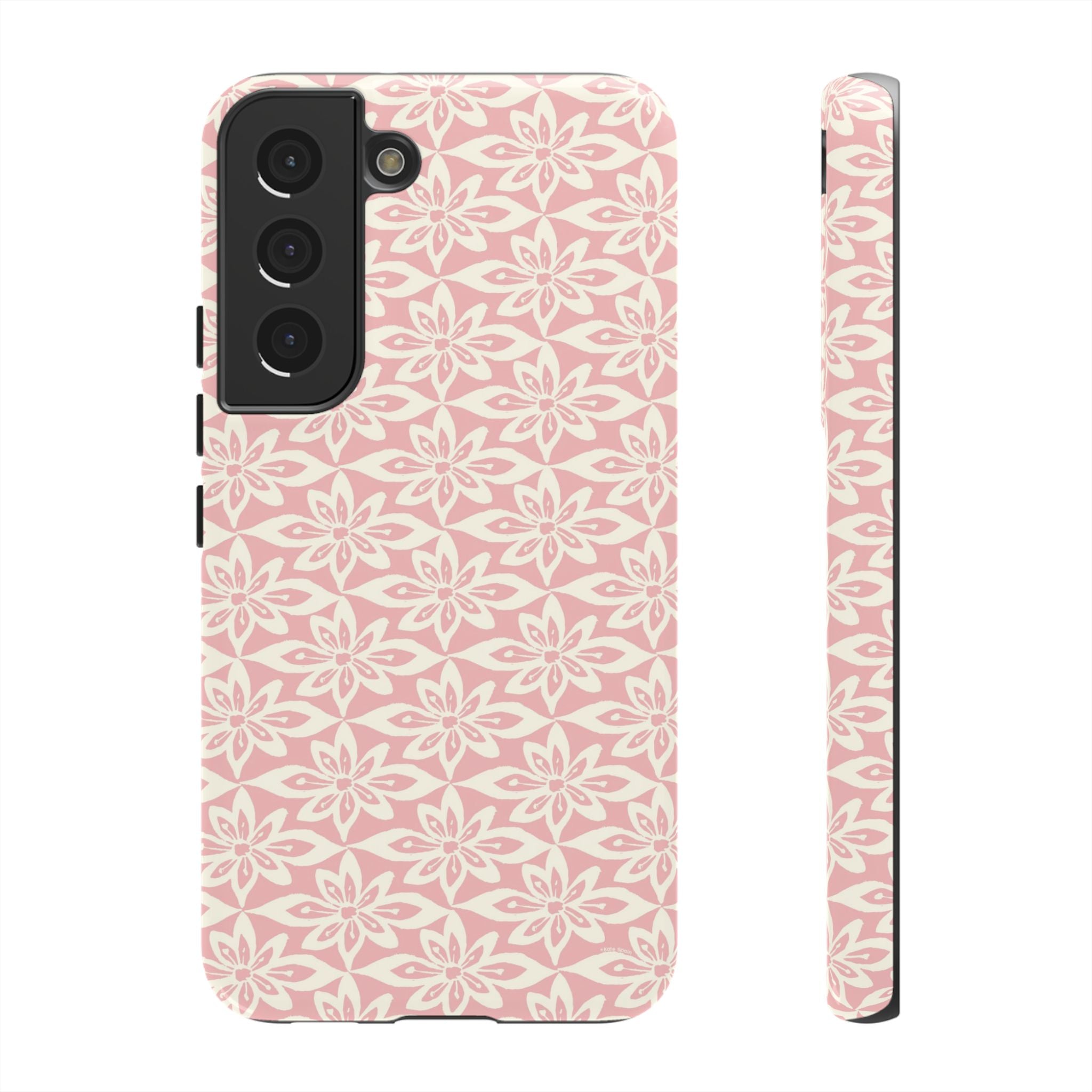 Lily Pastel Pink Samsung Galaxy S22 Glossy case — graphic white lily print on dreamy pastel pink — botanical phone case by Kate Spain