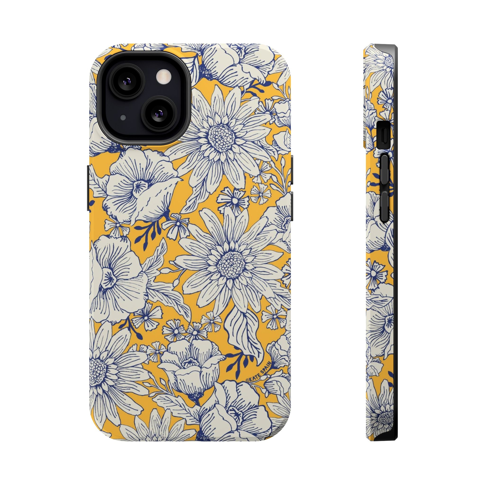 Jardin Luxury MagSafe iPhone 13 Case – Glossy | yellow, cream, blue botanical floral print