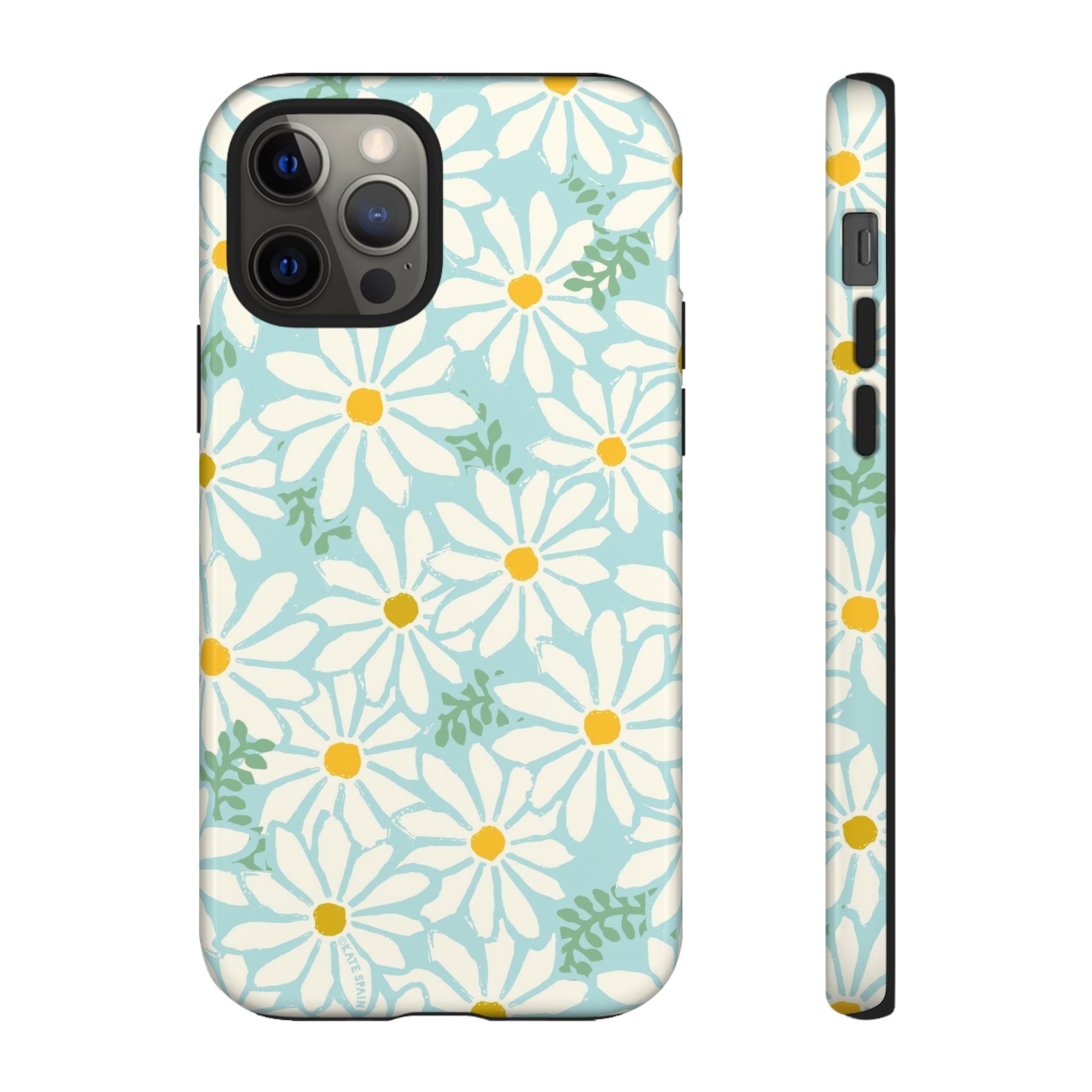 Daisies Tough iPhone 12 Pro Case – Glossy | mint, white, yellow botanical daisy floral print