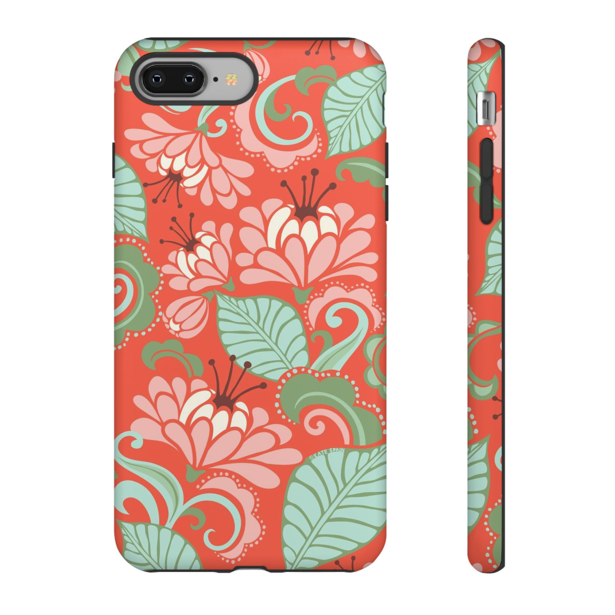 Sarabande Tough iPhone 8 Plus Case – Matte | coral, pink, cream, green botanical floral print