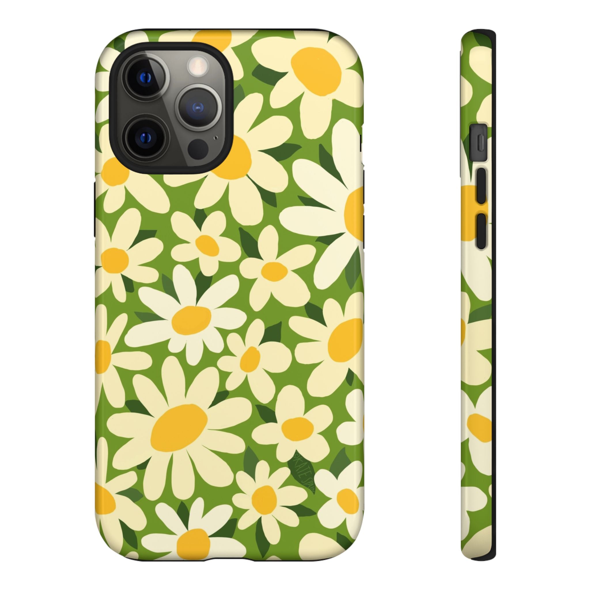 Shasta Daisy Tough iPhone 12 Pro Max Case – Glossy | green, white, yellow daisy floral print