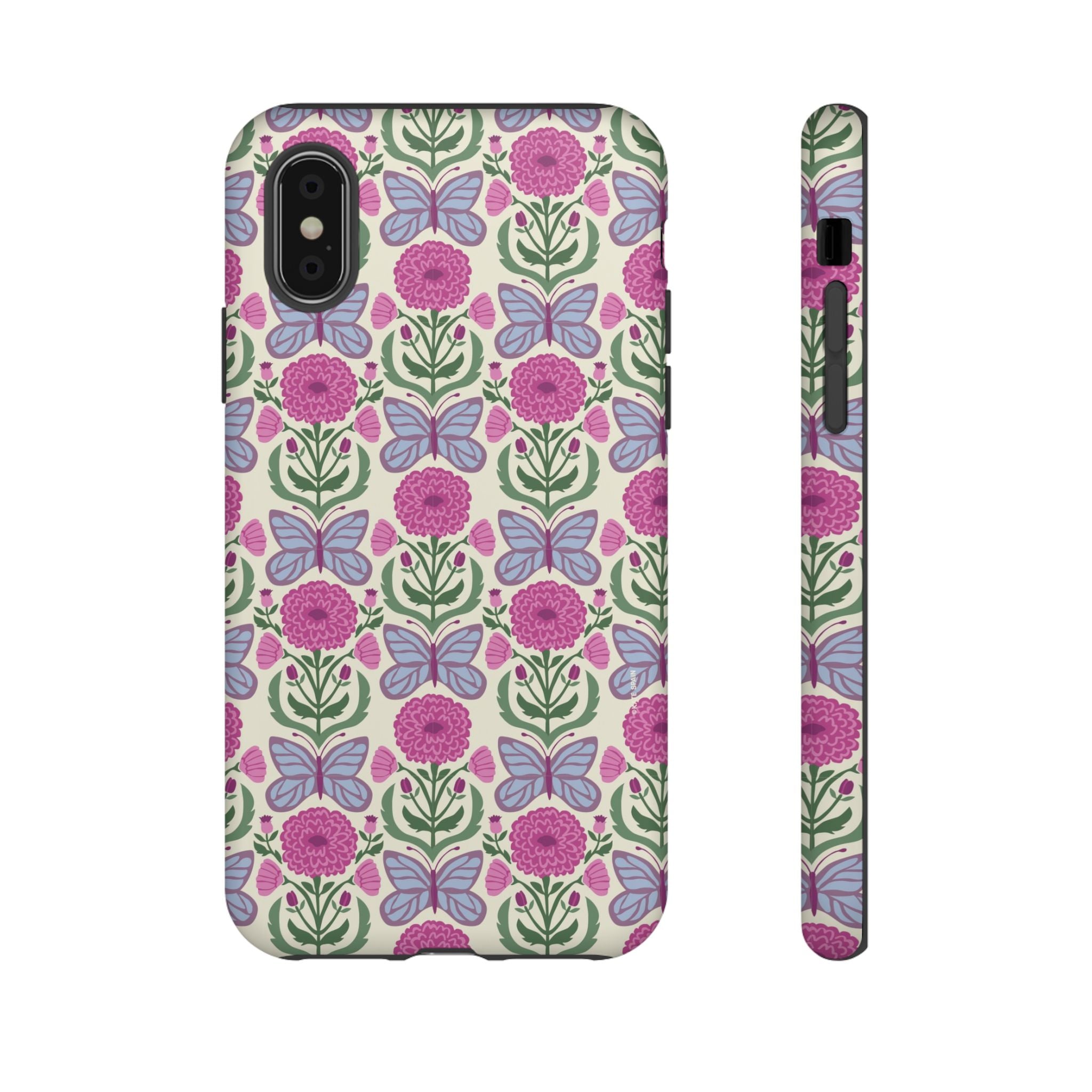 Butterfly Tough iPhone X Case – Matte | cream, magenta, periwinkle butterfly floral print