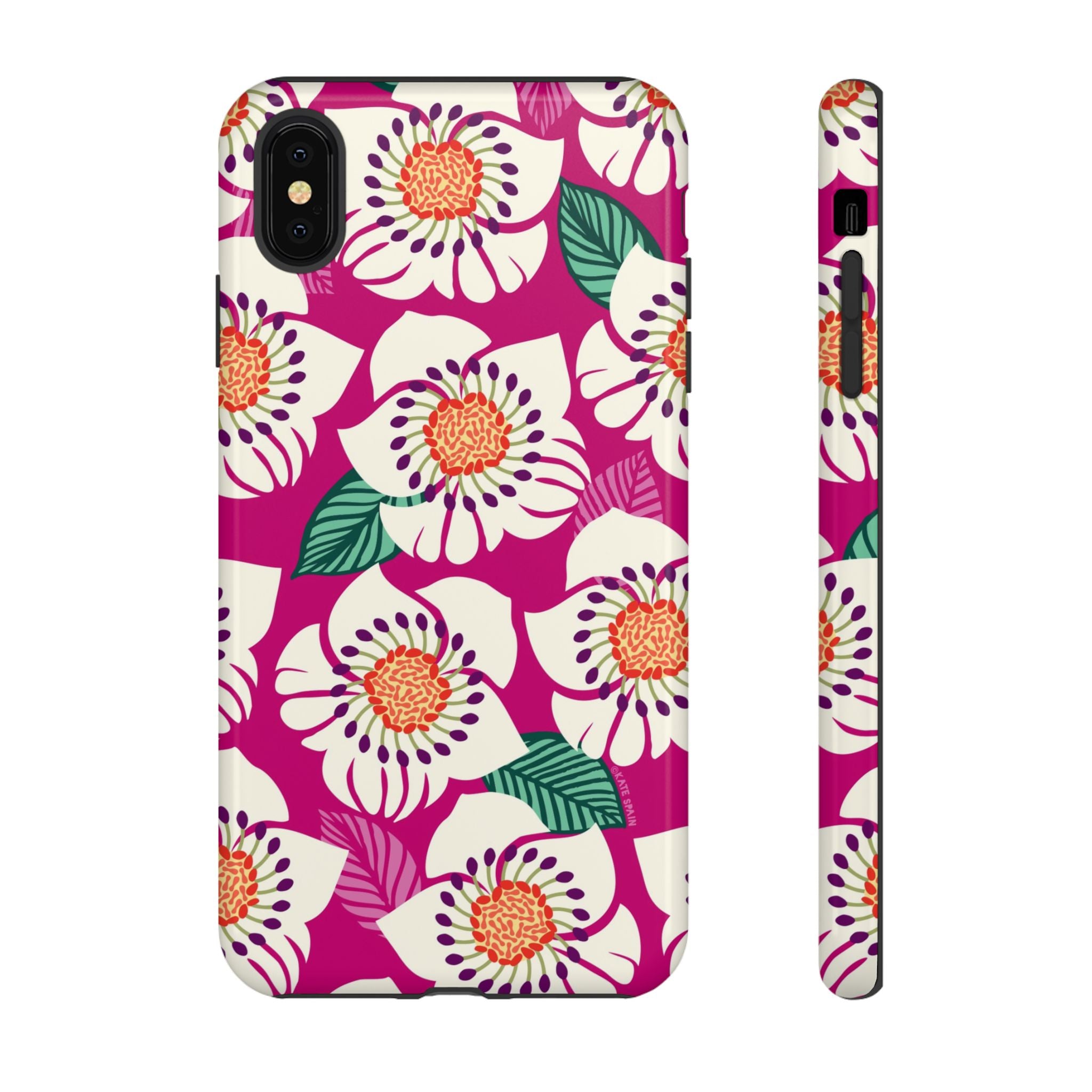 Panache Rose Tough iPhone XS Max Case – Glossy | berry, cream white, peach anemone floral print