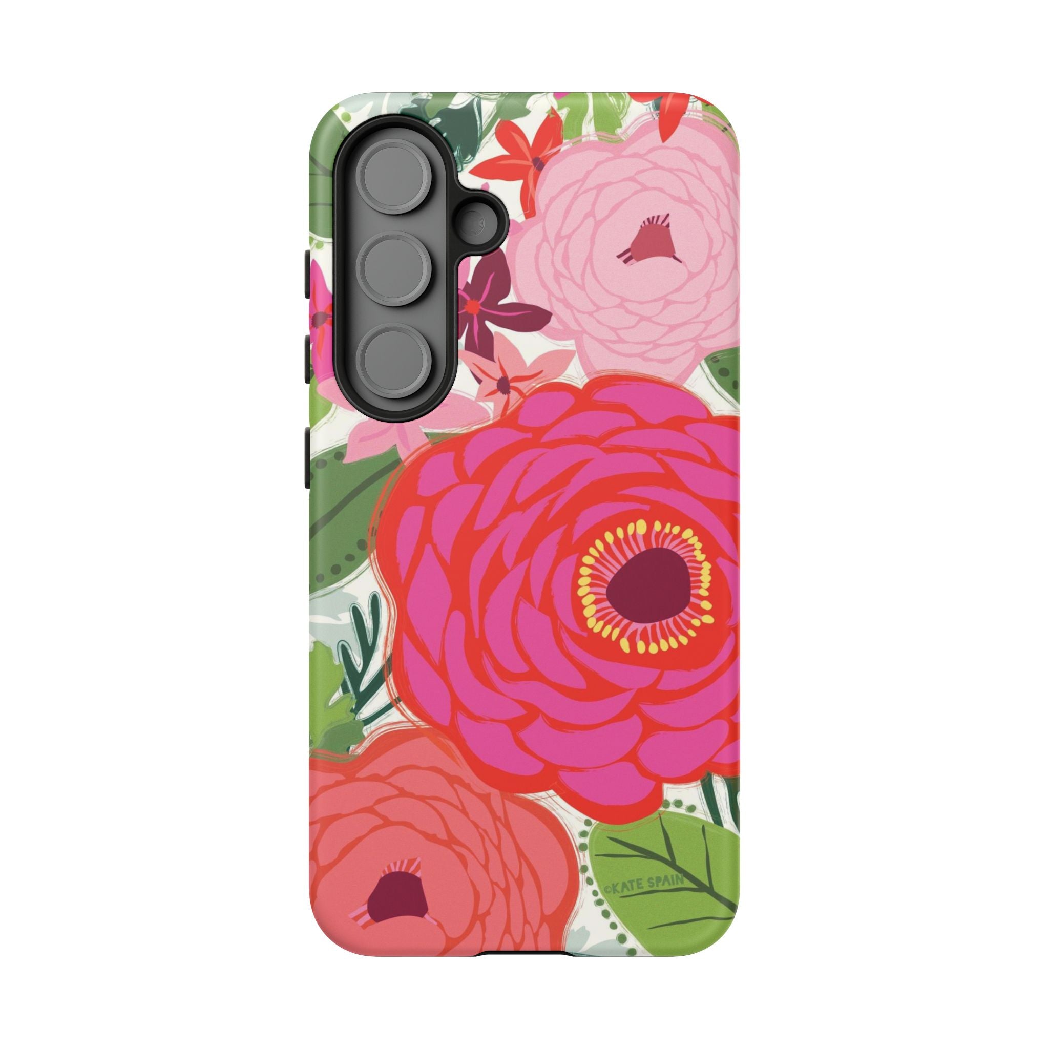 Bloomerie Samsung Tough Phone Case Samsung Galaxy S25 Case – Matte | cream, magenta, coral botanical peony floral print 