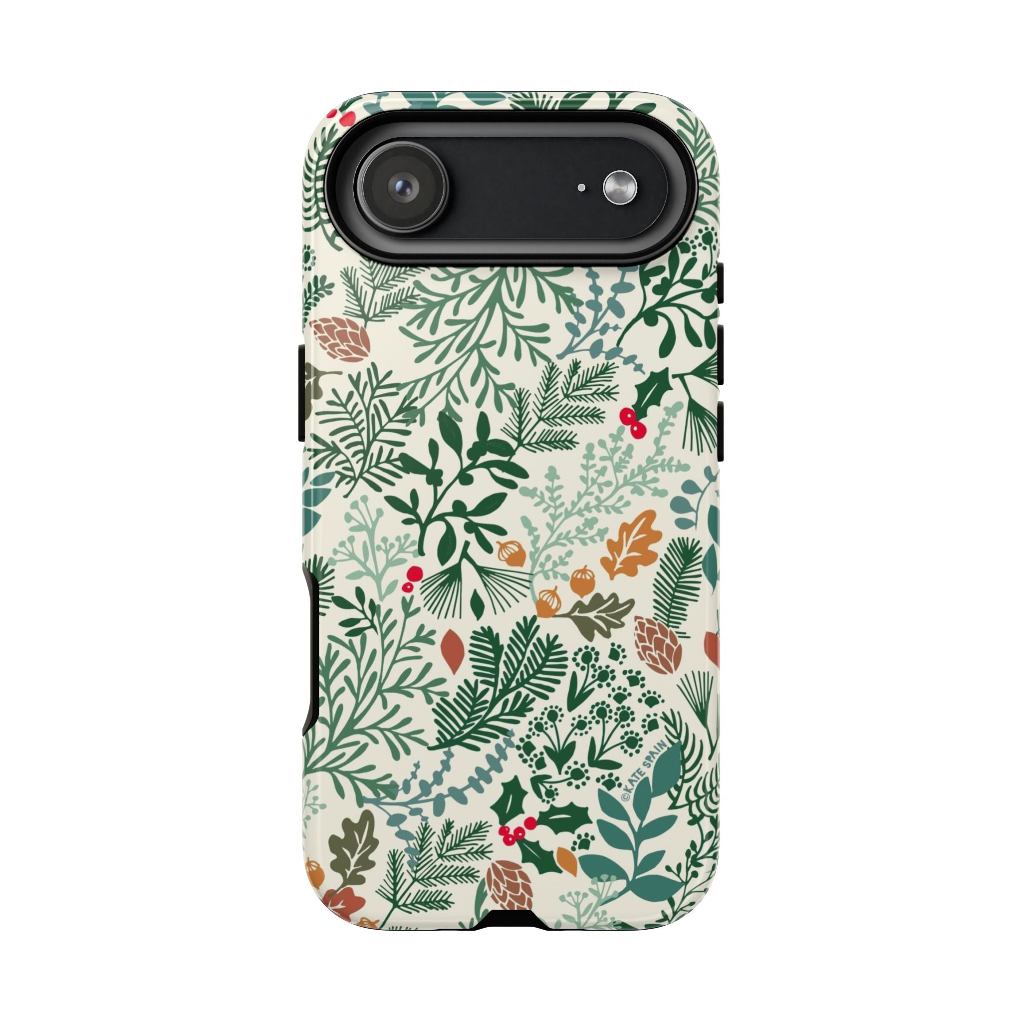 Juniper Tough iPhone 17 Air Case – Glossy | cream, green, red botanical woodland print