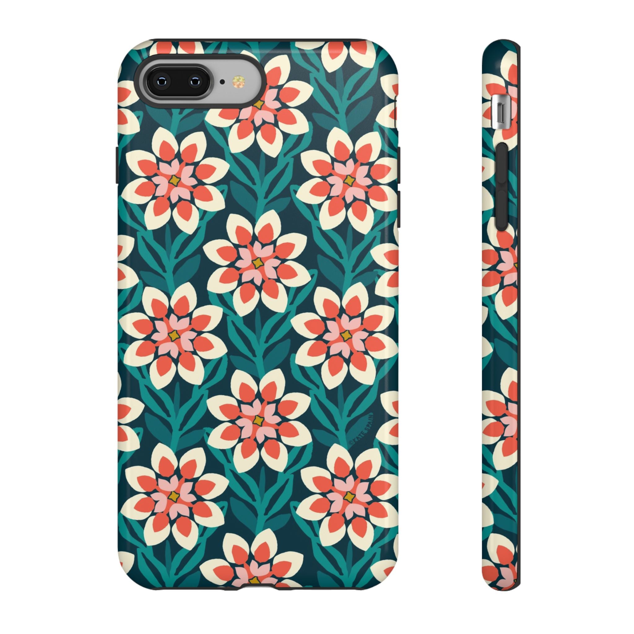 Modern Dahlia Tough iPhone 8 Plus Case – Glossy | teal, coral, cream geometric dahlia floral print