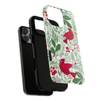Birds and Berries Tough iPhone 16 Pro Max Case – dual-layer construction detail | cream, red, green botanical cardinal berry print