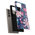 Tropical Bonaire Samsung Galaxy S24 Ultra Case – Glossy | layered construction of protective case in navy, pink, white tropical floral botanical print