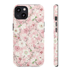 Luxury Pink Cherry Blossom Tough iPhone 13 Case – Glossy | light pink, white, cherry blossom floral print