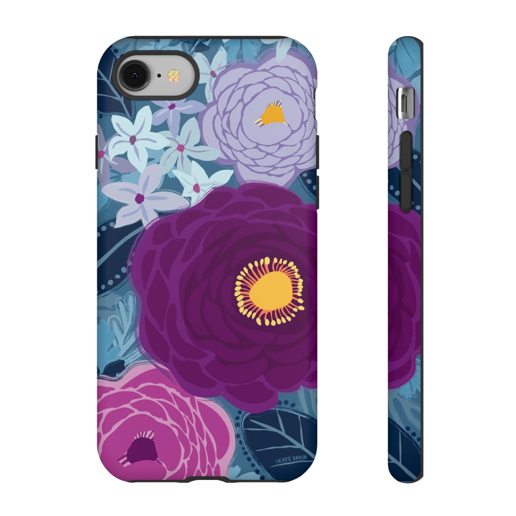 Bloomerie Tough iPhone 8 Case – Matte | navy, purple, magenta botanical peony floral print