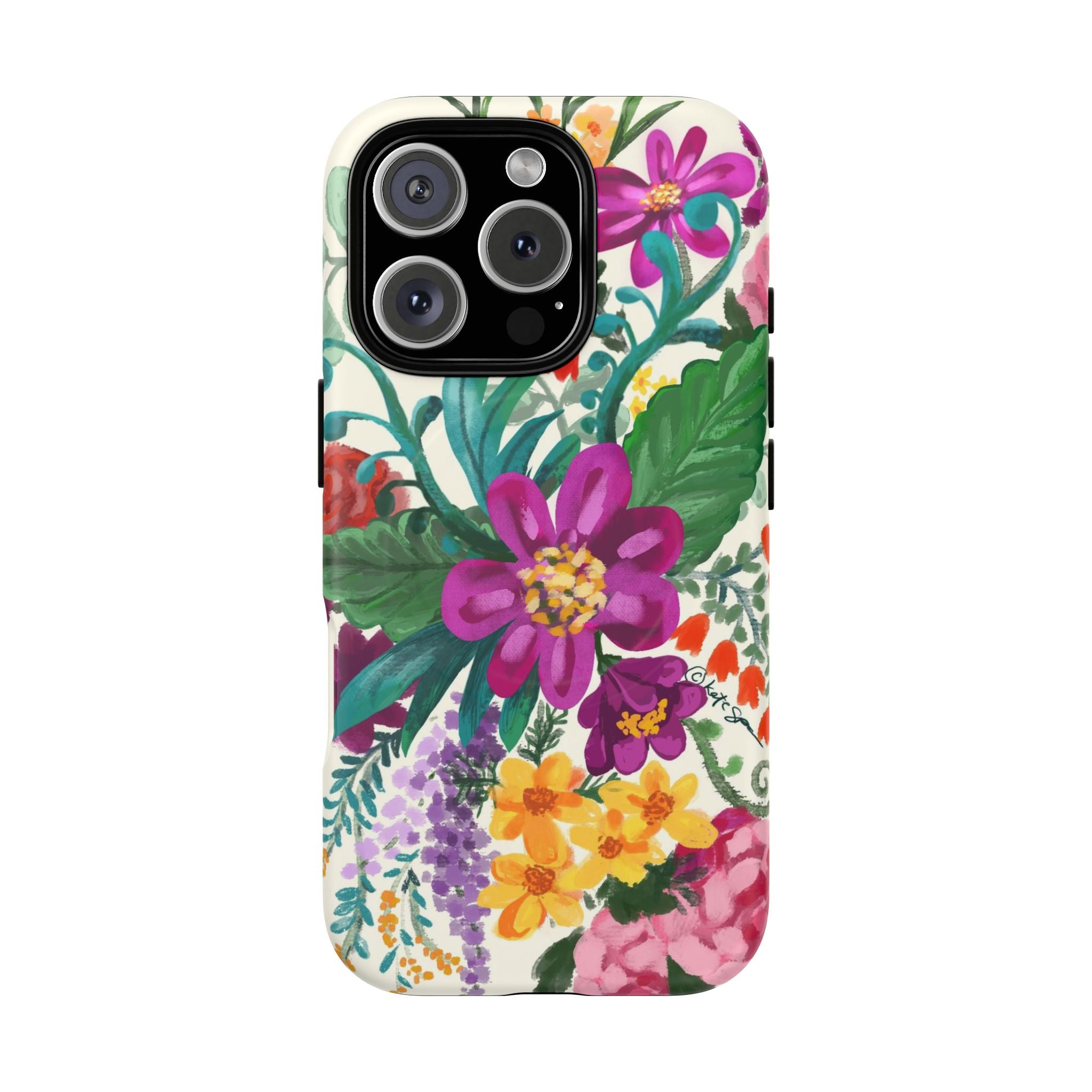 Posy MagSafe iPhone 16 Pro Case – Matte | cream, magenta, coral botanical floral print