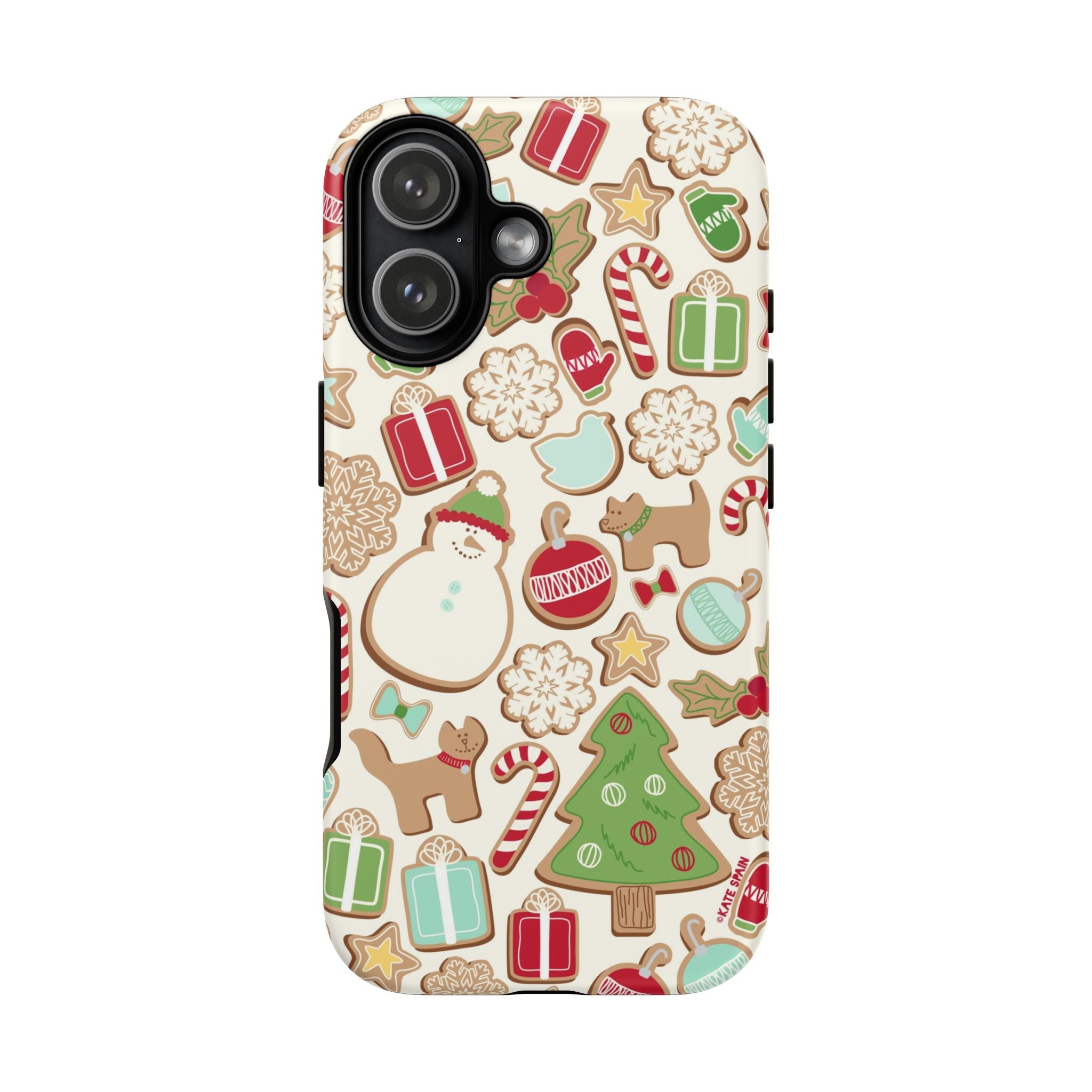Gingerbread Cookies Tough iPhone 17 Case – Matte | cream, red, green gingerbread holiday cookie print
