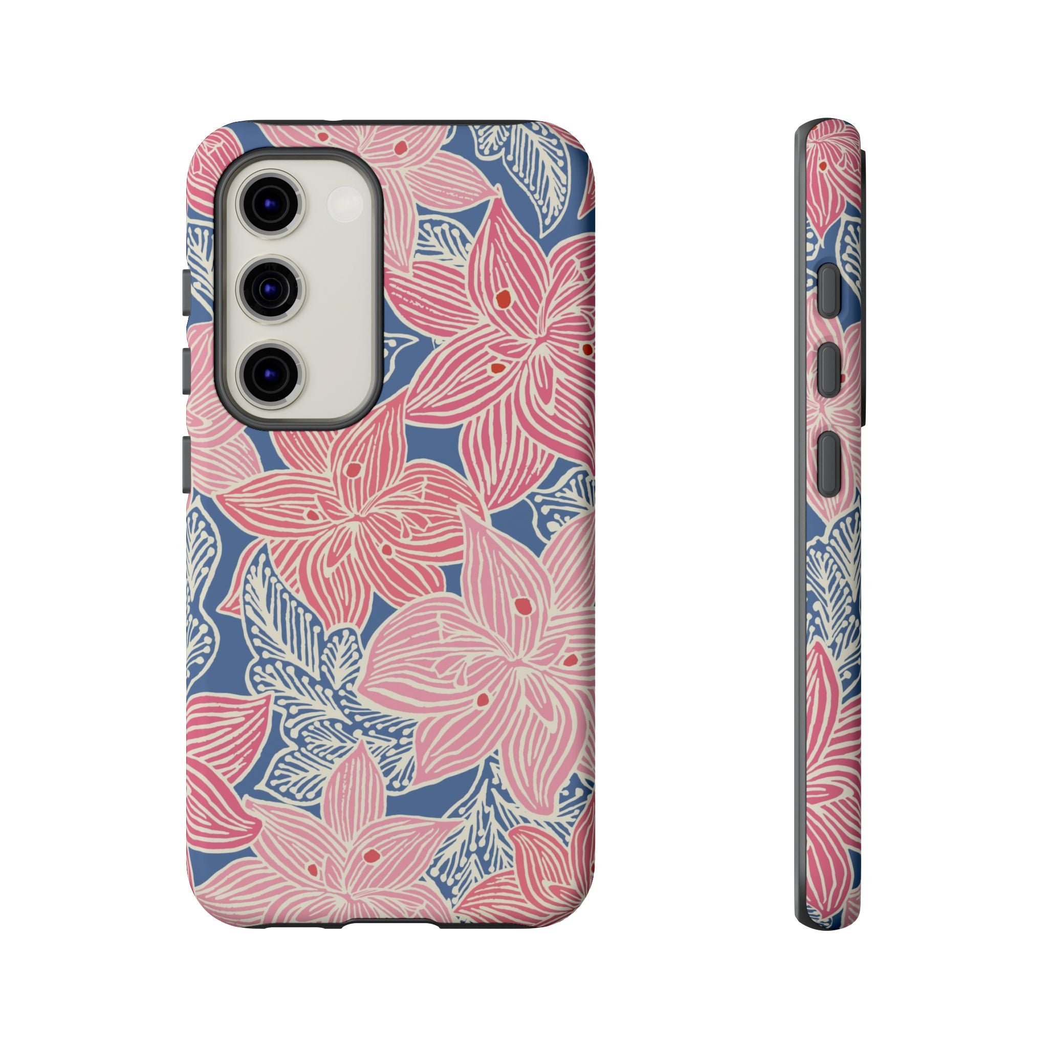 Hibiscus Lagoon Samsung Galaxy S23 Case – Matte | coral, blush, cream, dusty blue hibiscus botanical print