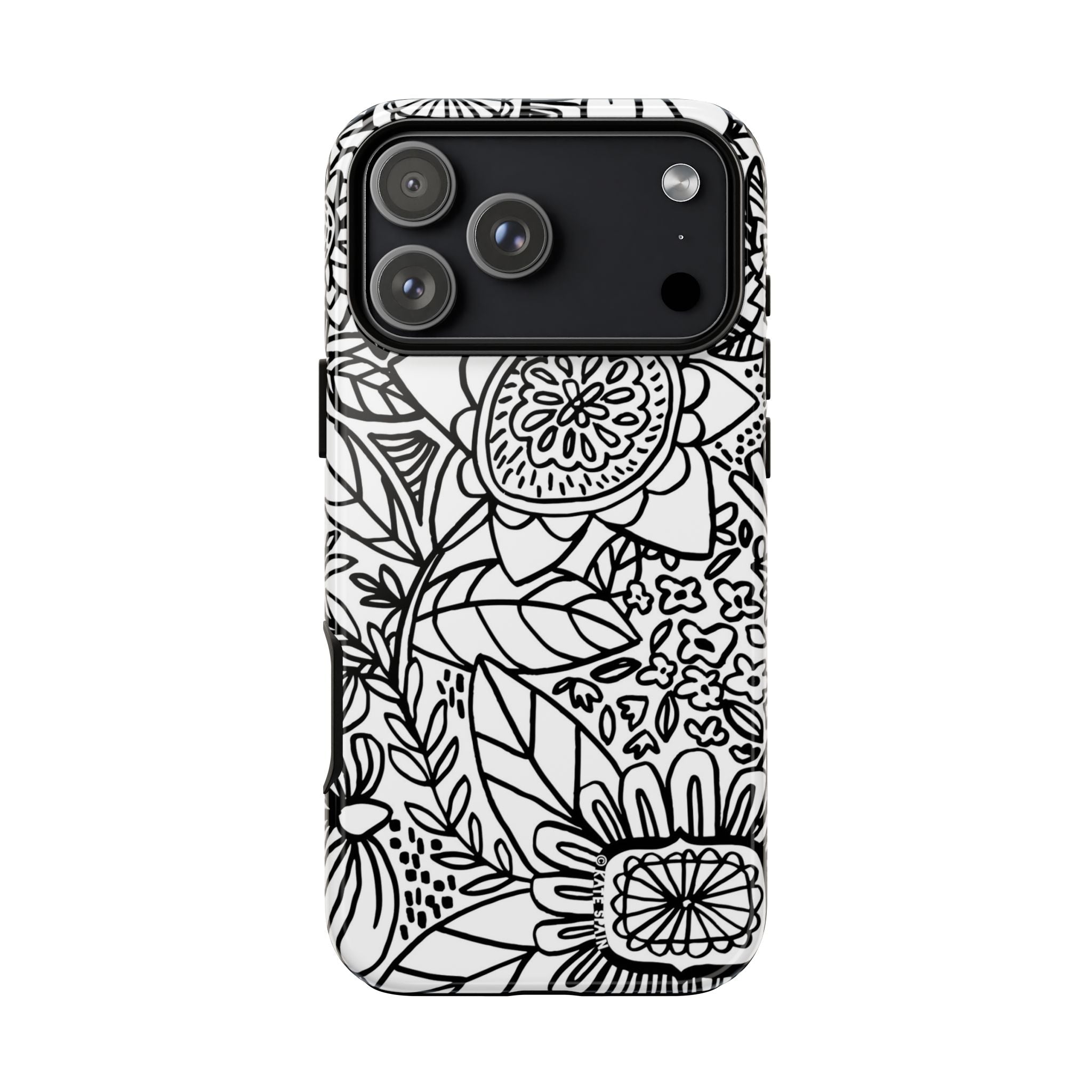 Esprit Tough iPhone 17 Pro Max Case – Glossy | white, black botanical line art floral print