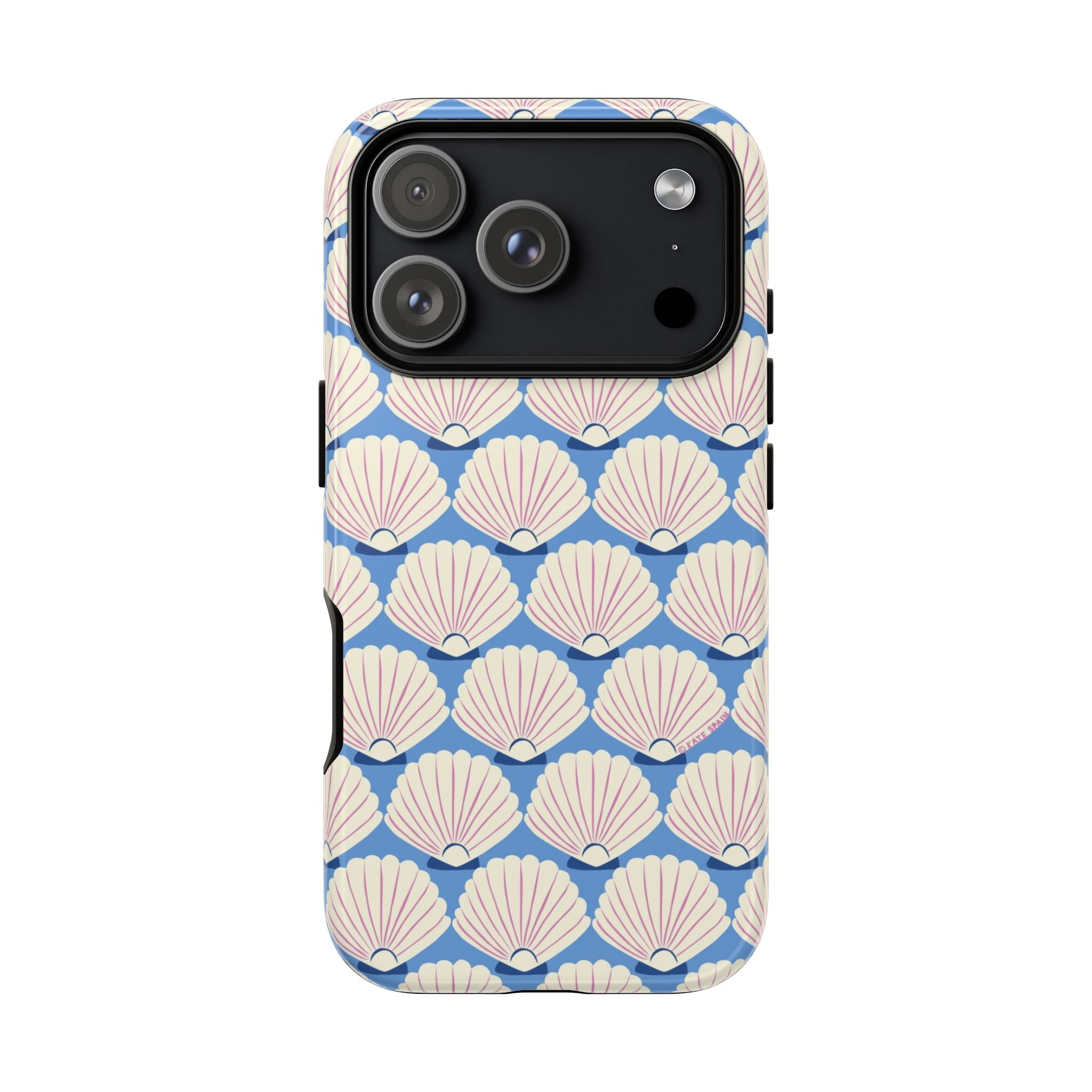 Seashells Tough iPhone 17 Pro Case – Glossy | periwinkle, cream, blush scallop shell print