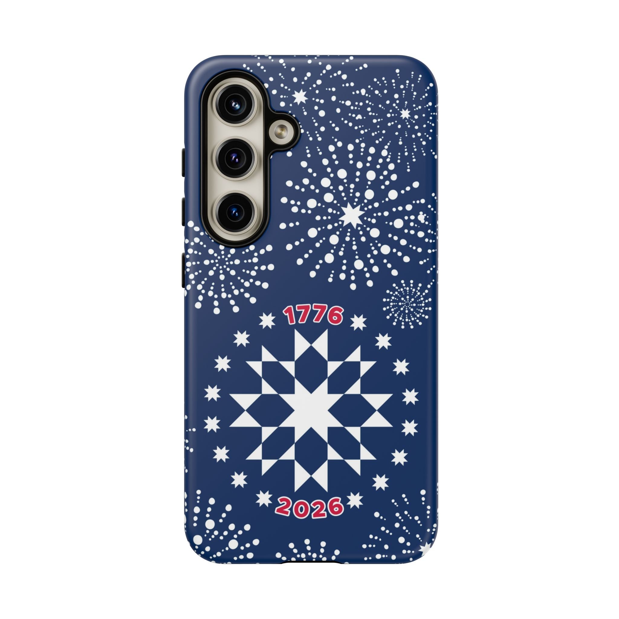 250th Fireworks Samsung Galaxy S24 Case – Matte | navy, white patriotic star quilt fireworks print