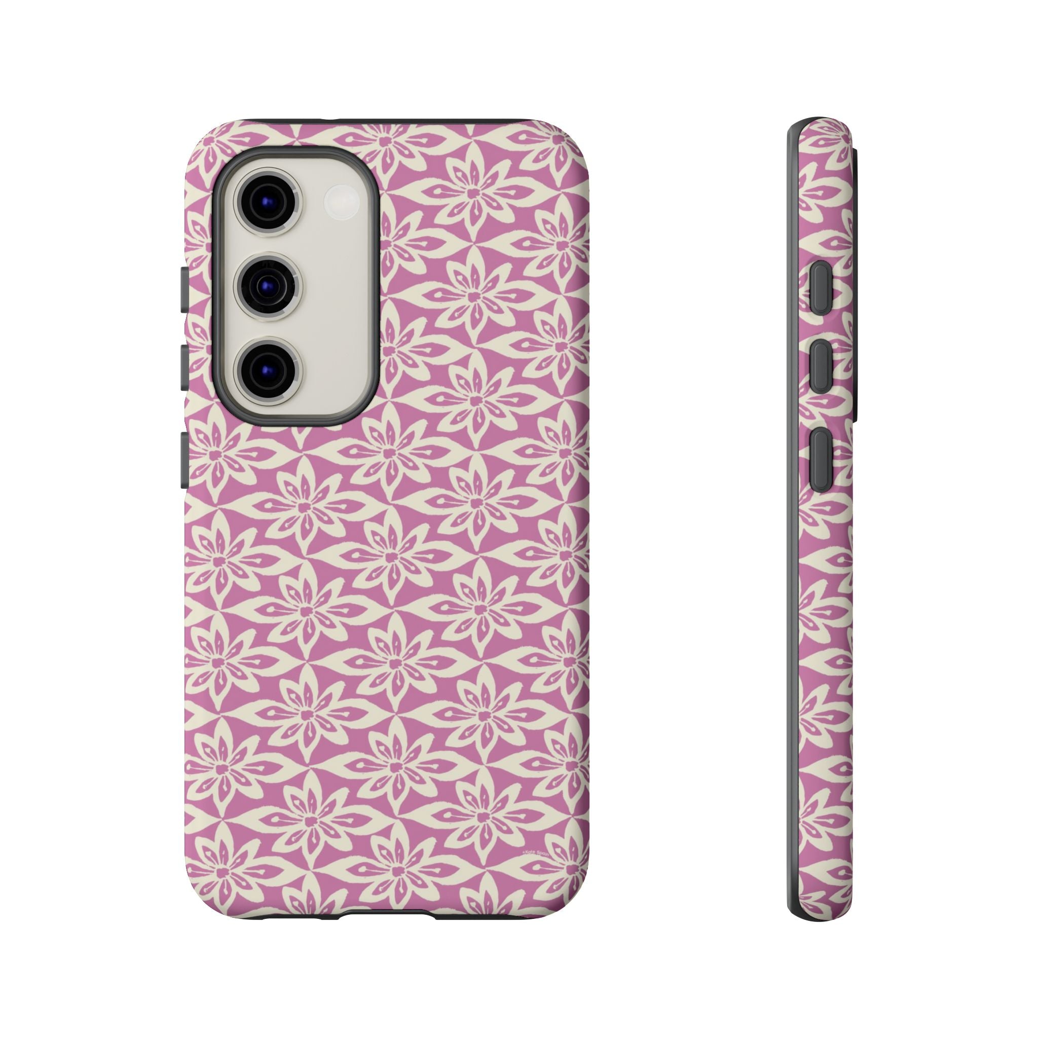 Lily Rose Samsung Galaxy S23 Glossy case — graphic white lily print on soft rose — botanical phone case by Kate Spain