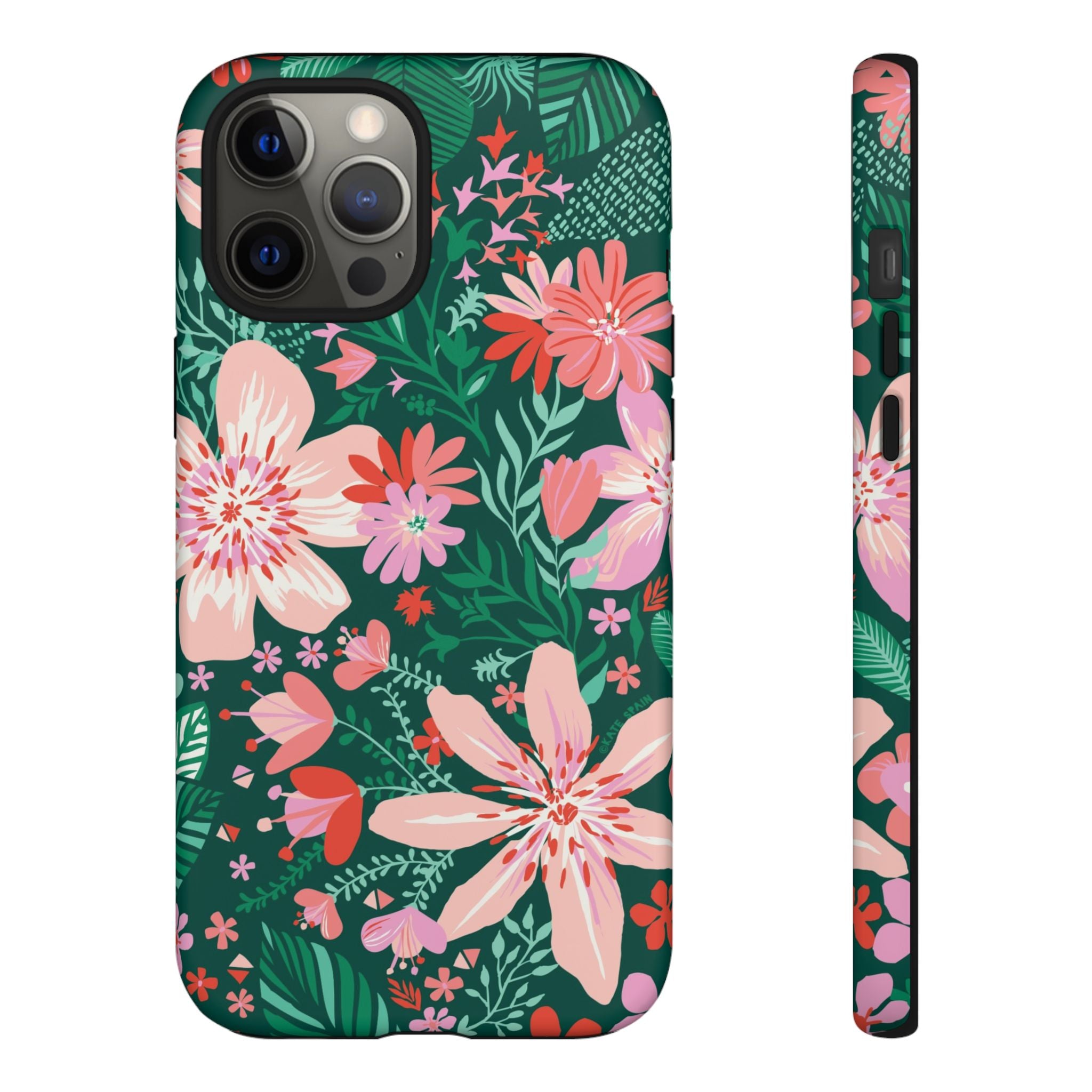 Bonaire Tough iPhone 12 Pro Max Case – Matte | jade, pink, white tropical floral botanical print