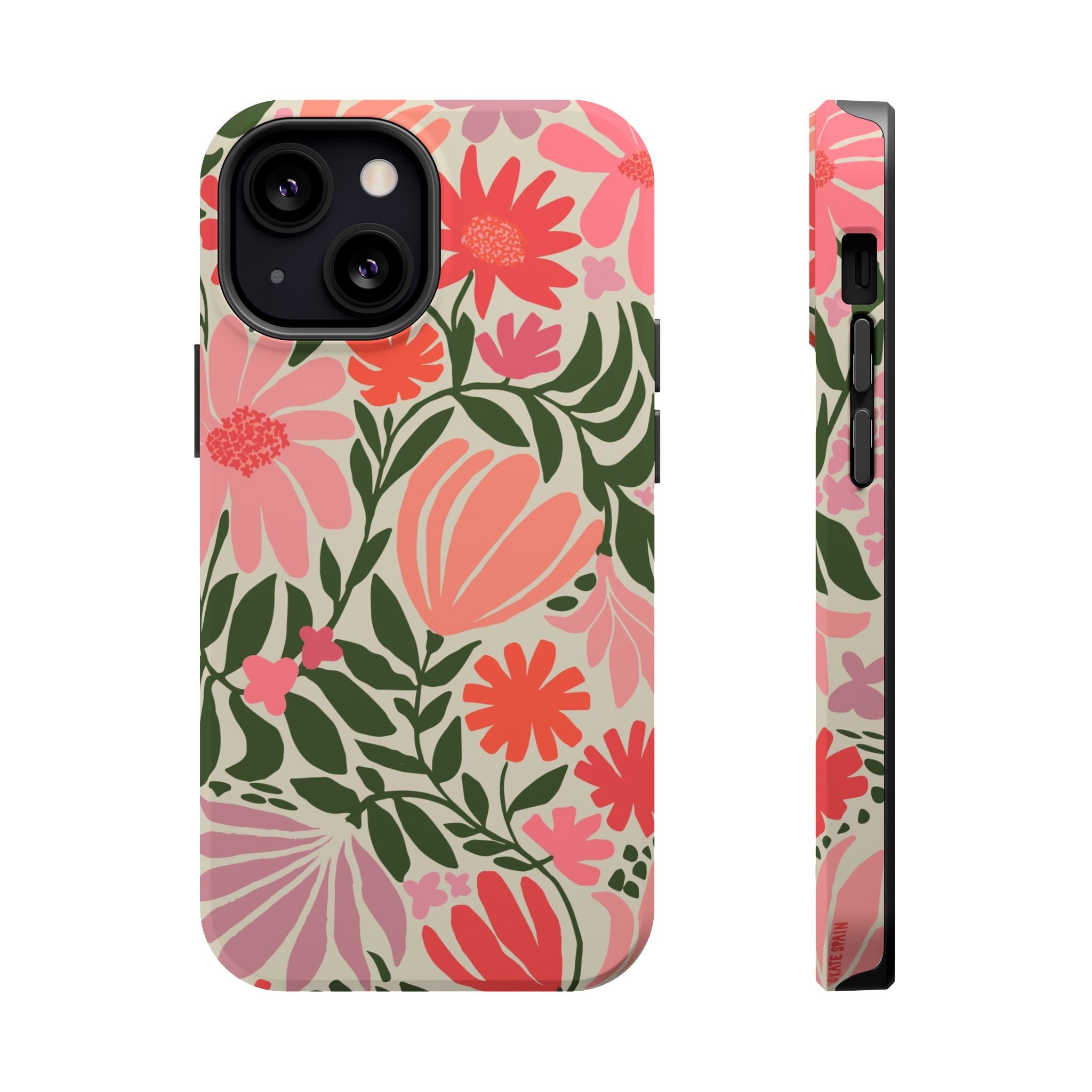 Botanica MagSafe iPhone 13 Mini Case – Matte | coral, pink, sage green botanical wildflower print