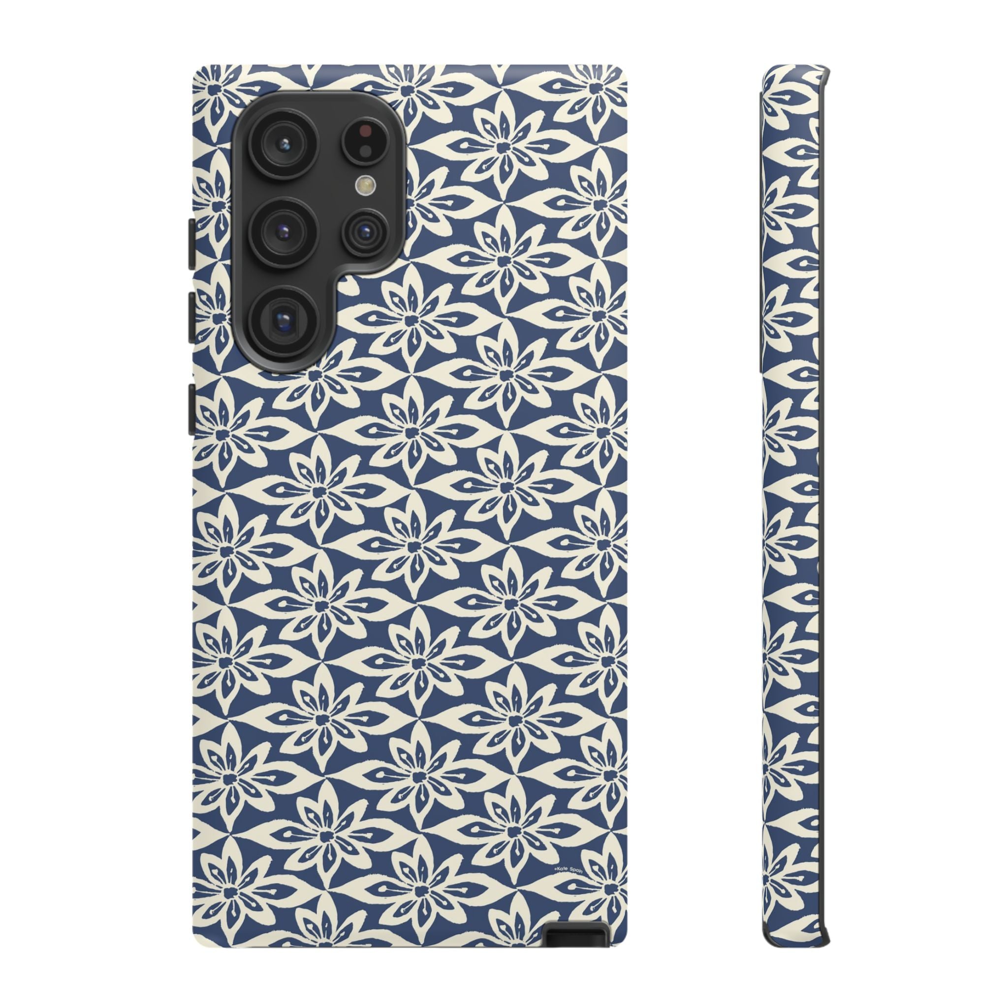 Lily Navy Blue Samsung Galaxy S22 Ultra Matte case — graphic white lily print on deep navy — botanical phone case by Kate Spain