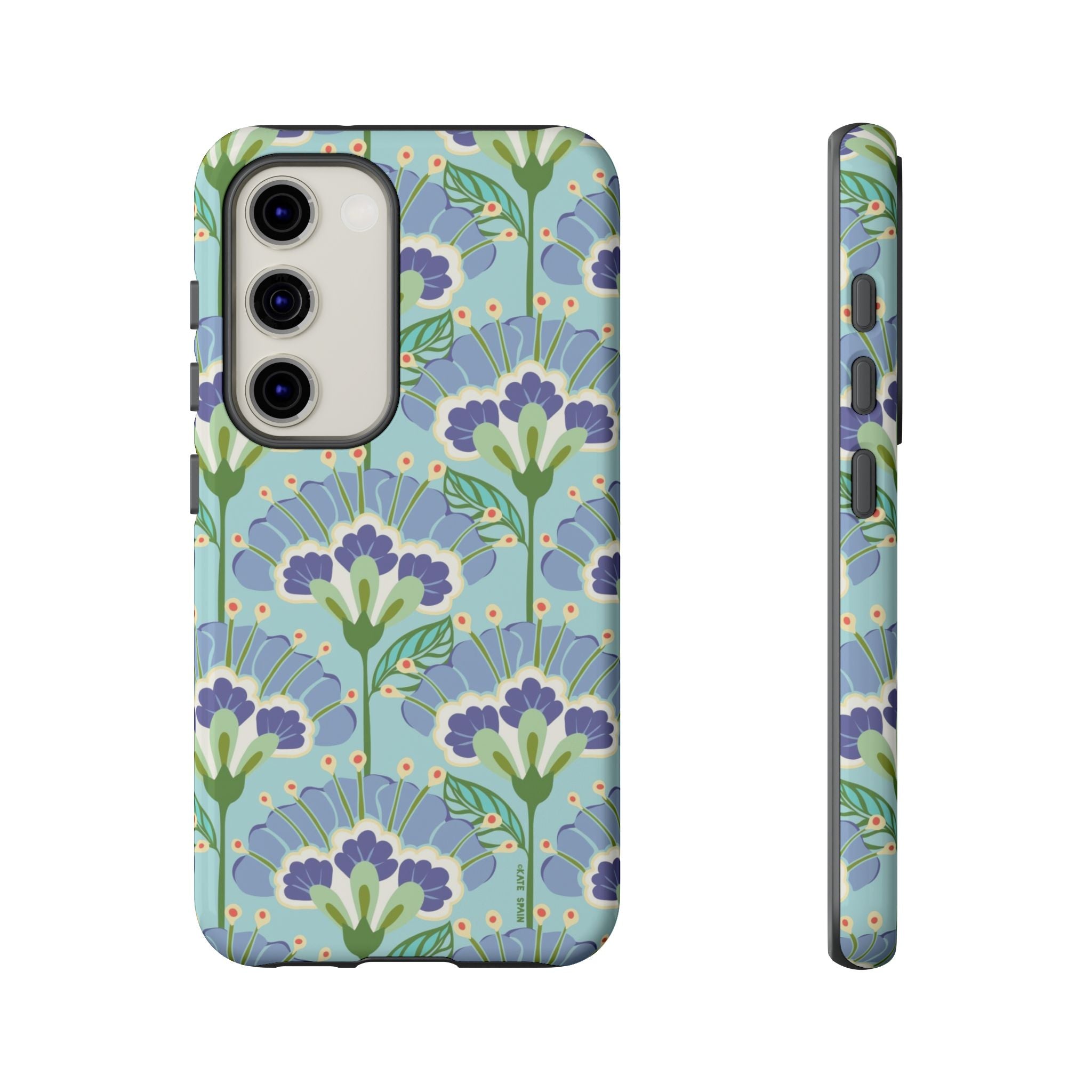 Lantern Flower Samsung Galaxy S23 Case – Glossy | light blue, lavender, lime green floral print