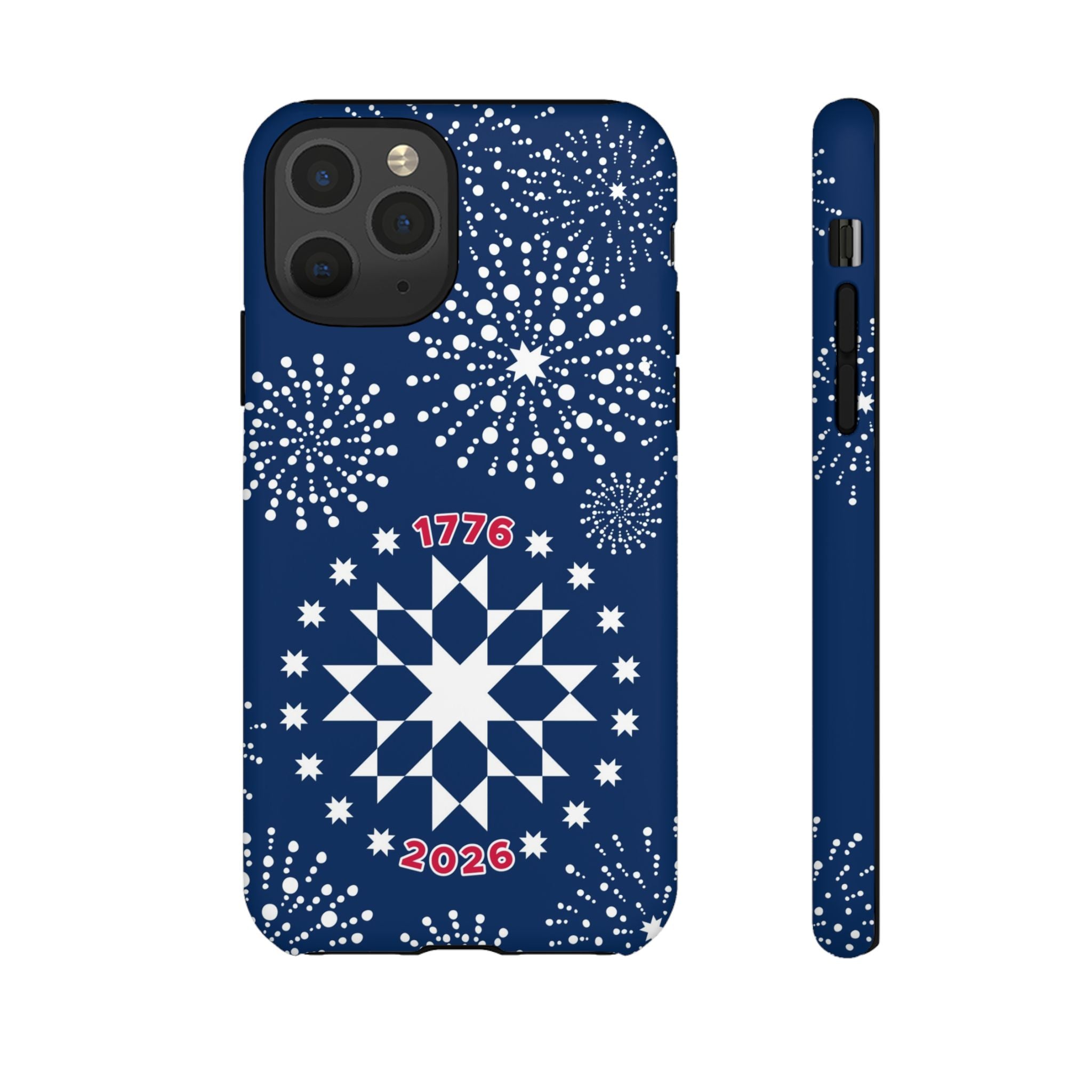 250th Fireworks Tough iPhone 11 Pro Case – Matte | navy, white patriotic star quilt fireworks print