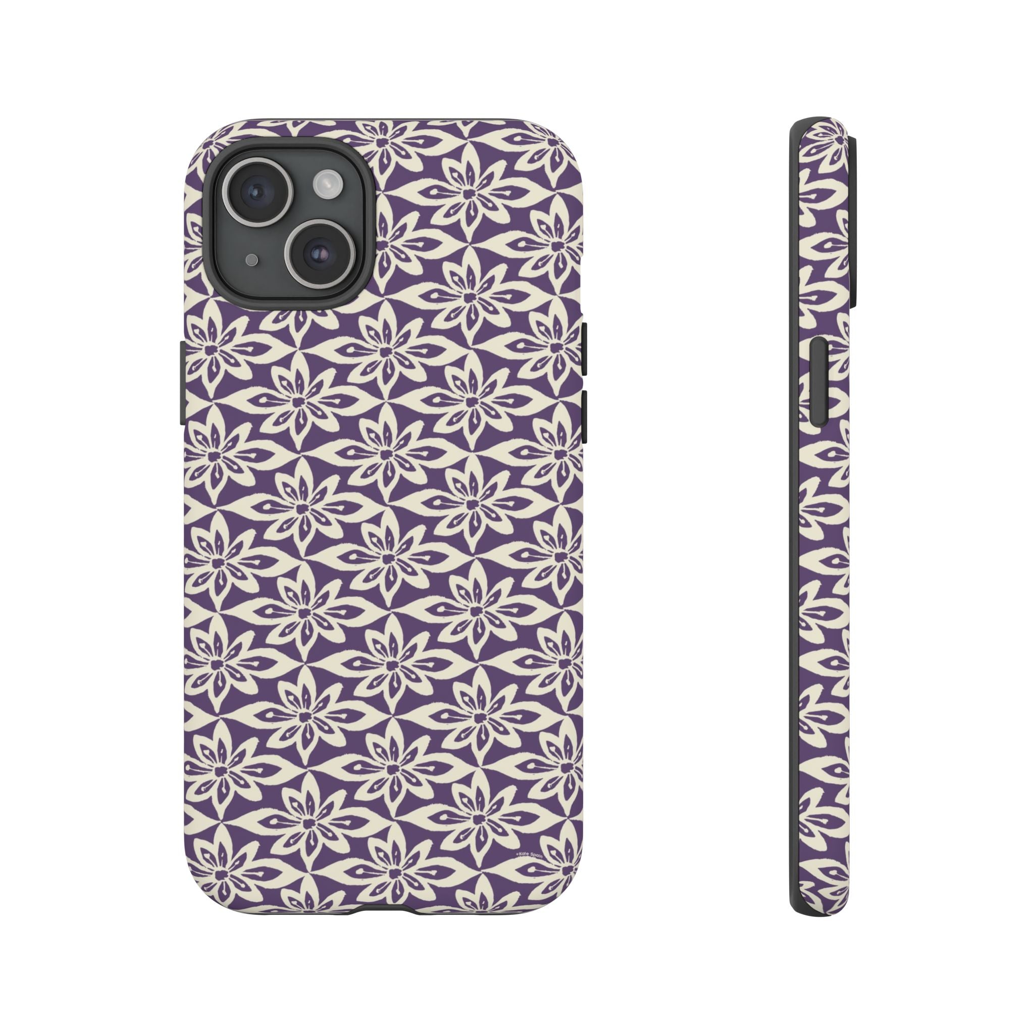 Lily Plum iPhone 15 Plus Case – Matte | graphic white lily print on rich violet — botanical phone case by Kate Spain