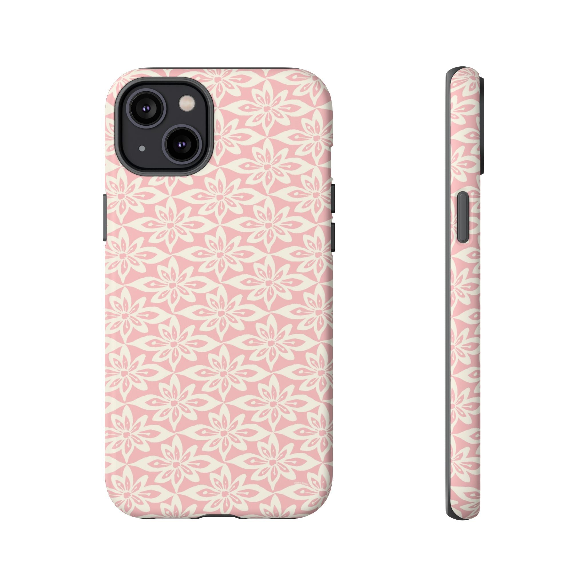 Lily Pastel Pink iPhone 14 Plus Matte case — geometric blush lily print on soft pink by Kate Spain