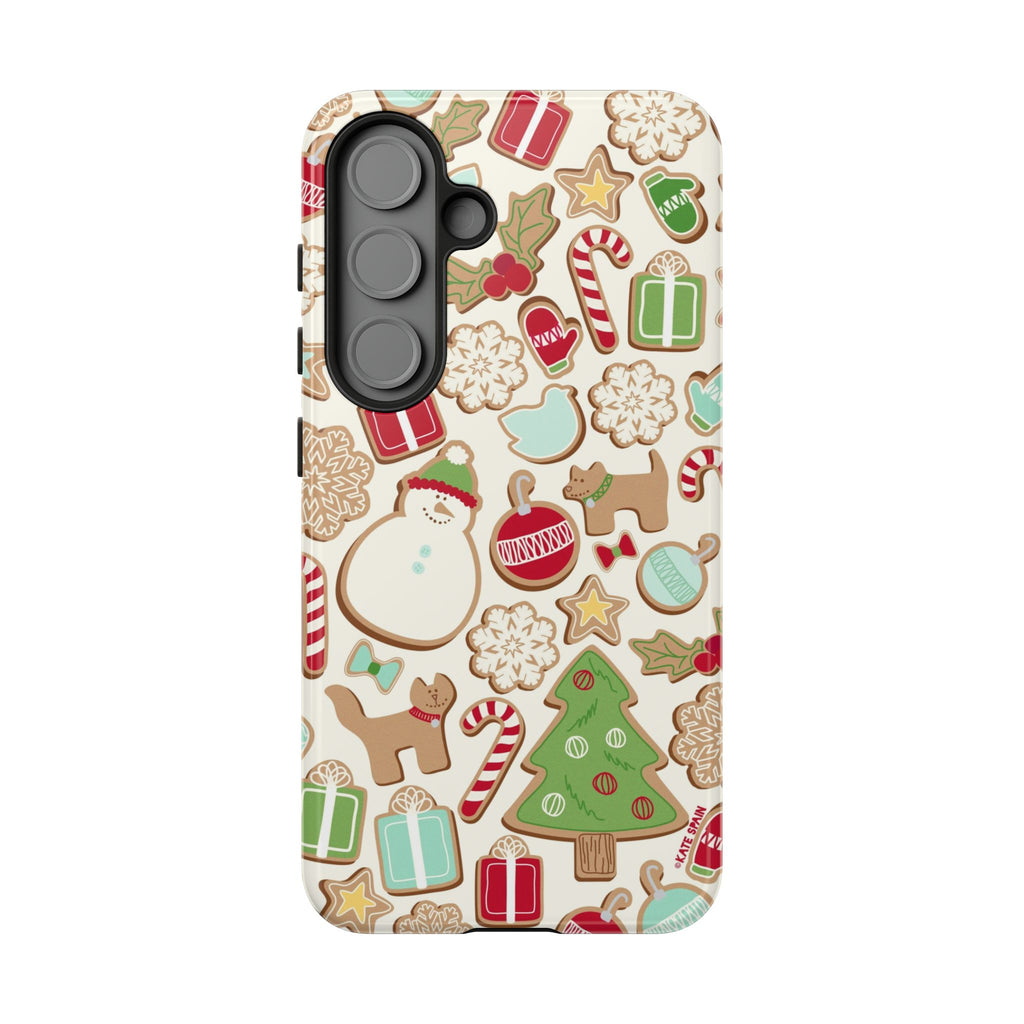 Gingerbread Cookies Samsung Galaxy S25 Plus Case – Glossy | cream, red, green gingerbread holiday cookie print