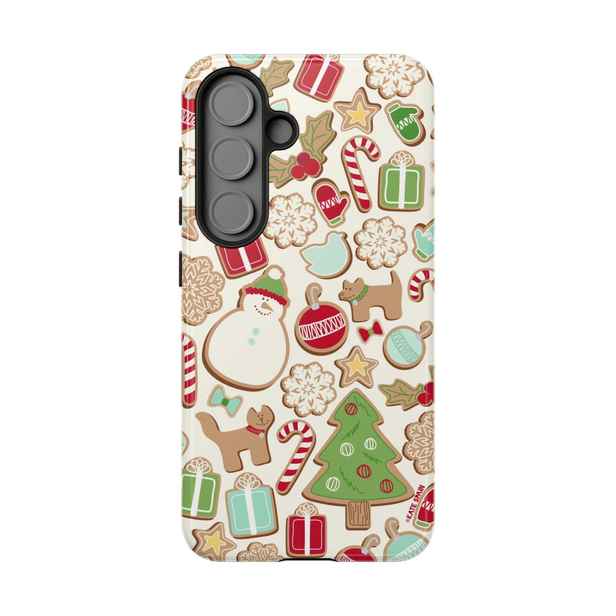 Gingerbread Cookies Samsung Galaxy S25 Plus Case – Glossy | cream, red, green gingerbread holiday cookie print