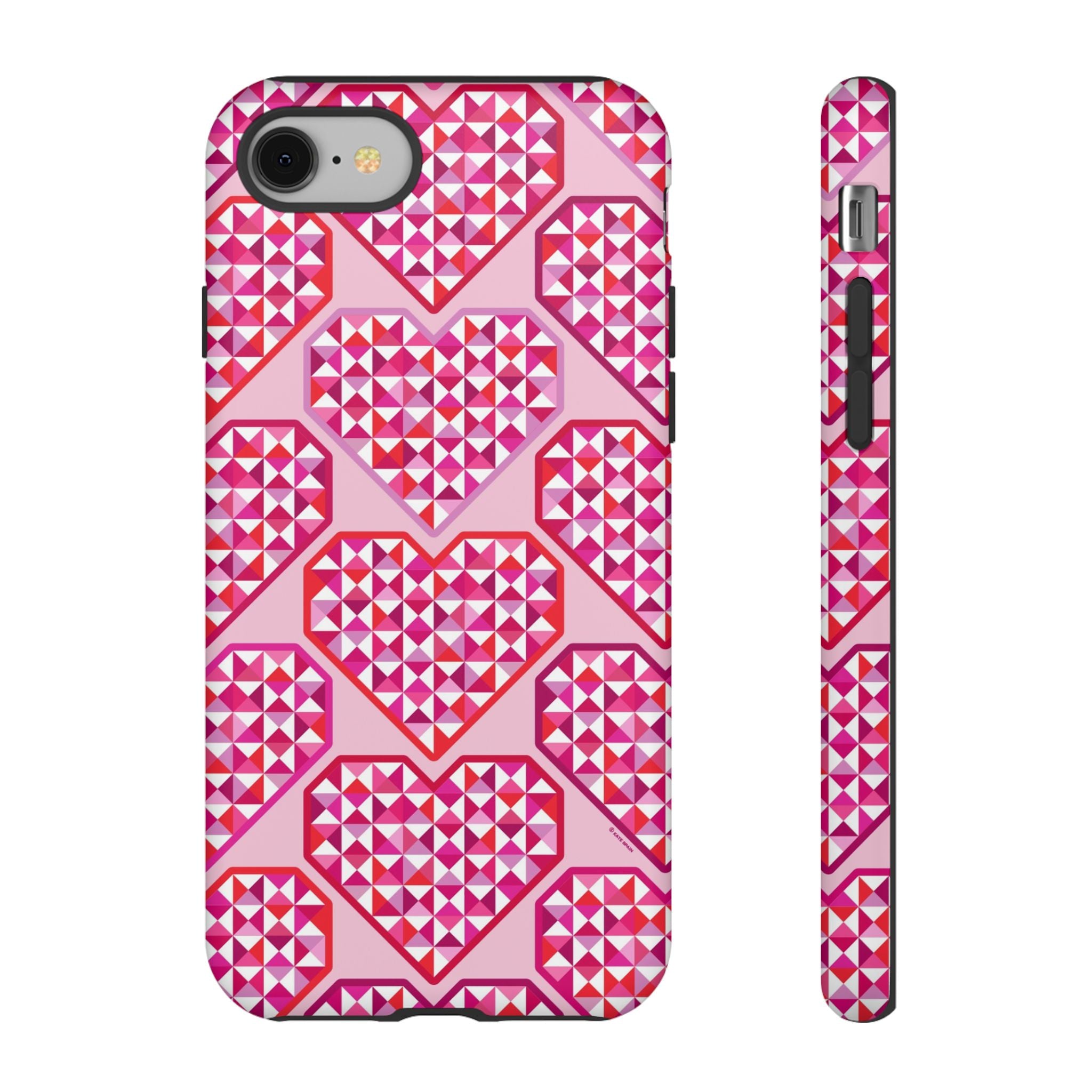 Pink Pyramid Heart Tough iPhone 8 Case – Matte | blush, pink, magenta, red geometric pyramid heart print