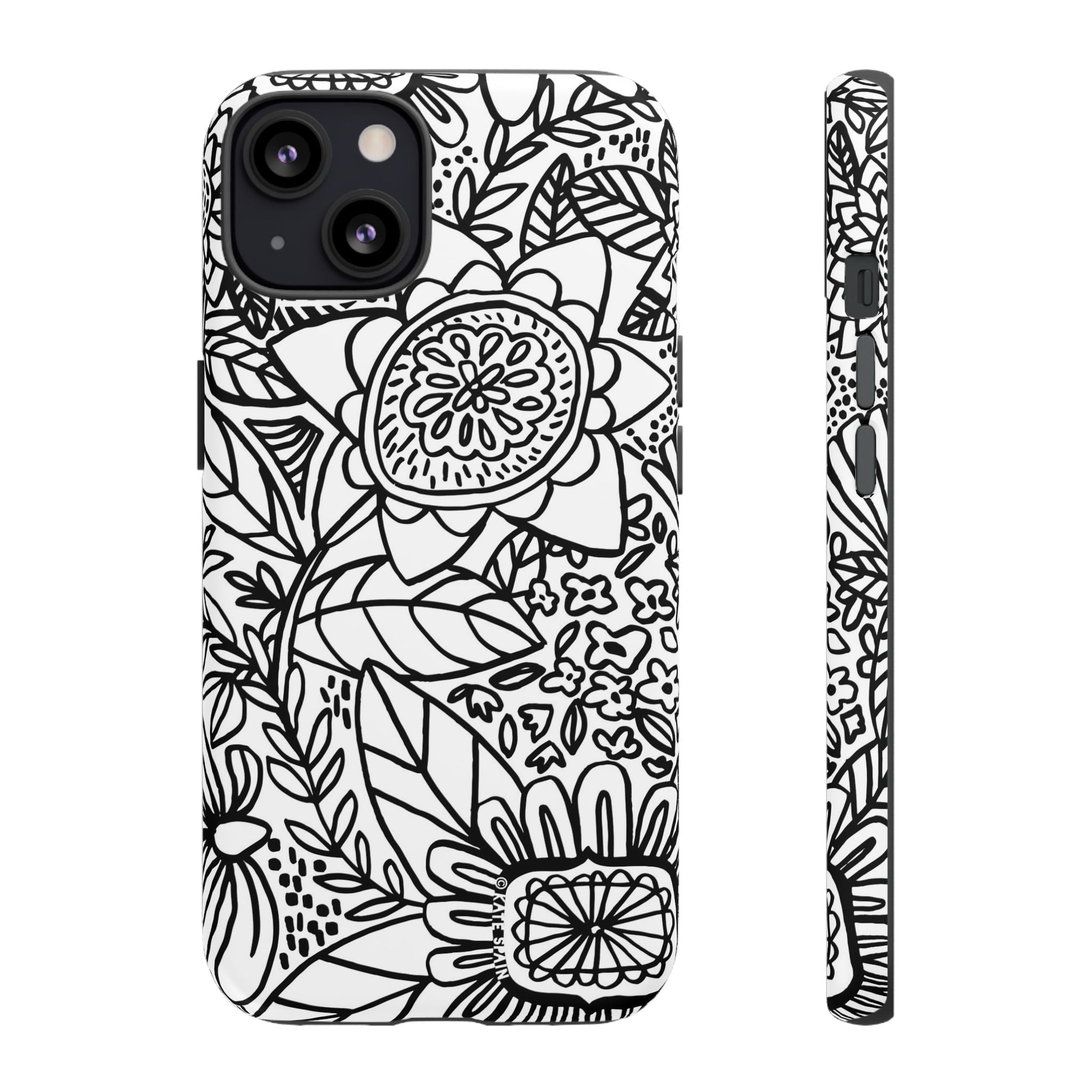Esprit Tough iPhone 13 Case – Glossy | white, black botanical line art floral print