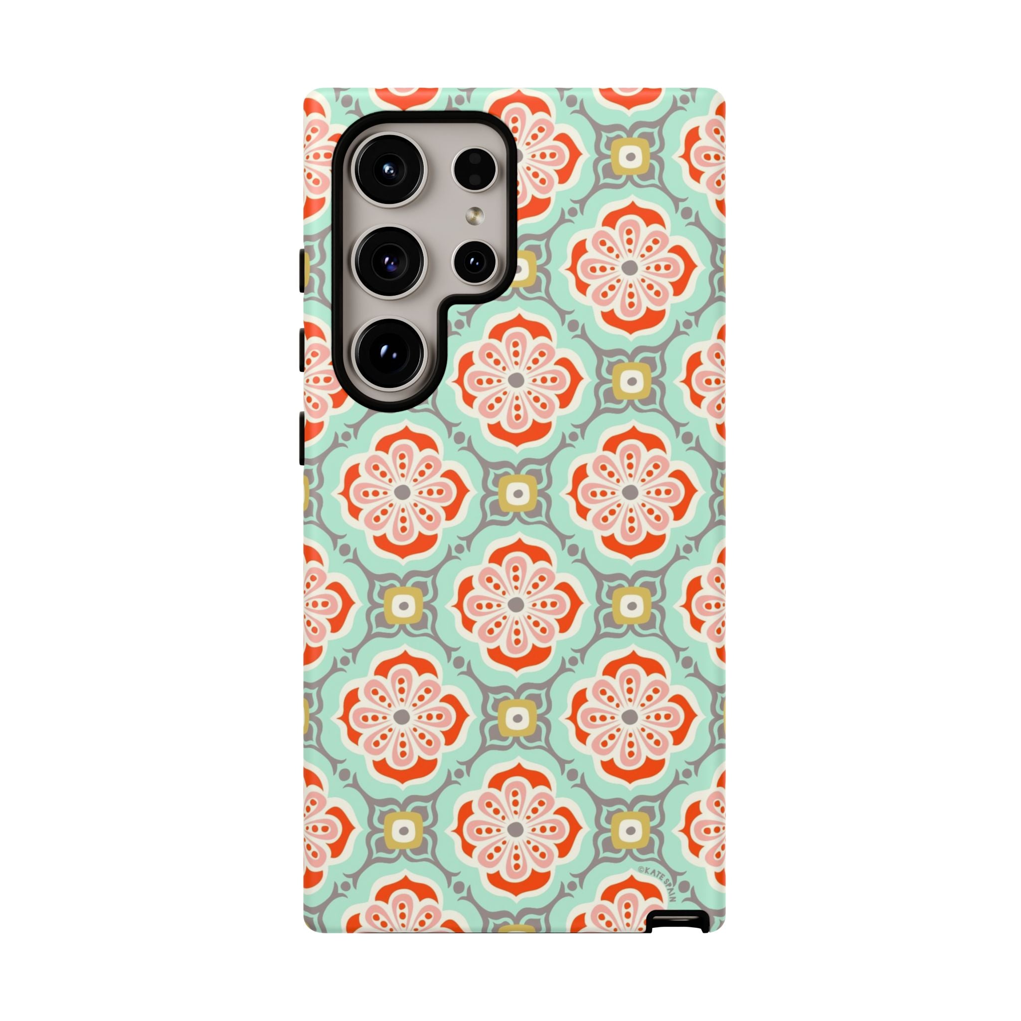 Luxury Alhambra Samsung Galaxy S24 Ultra Case – Glossy | light turquoise, coral, cream geometric medallion tile print