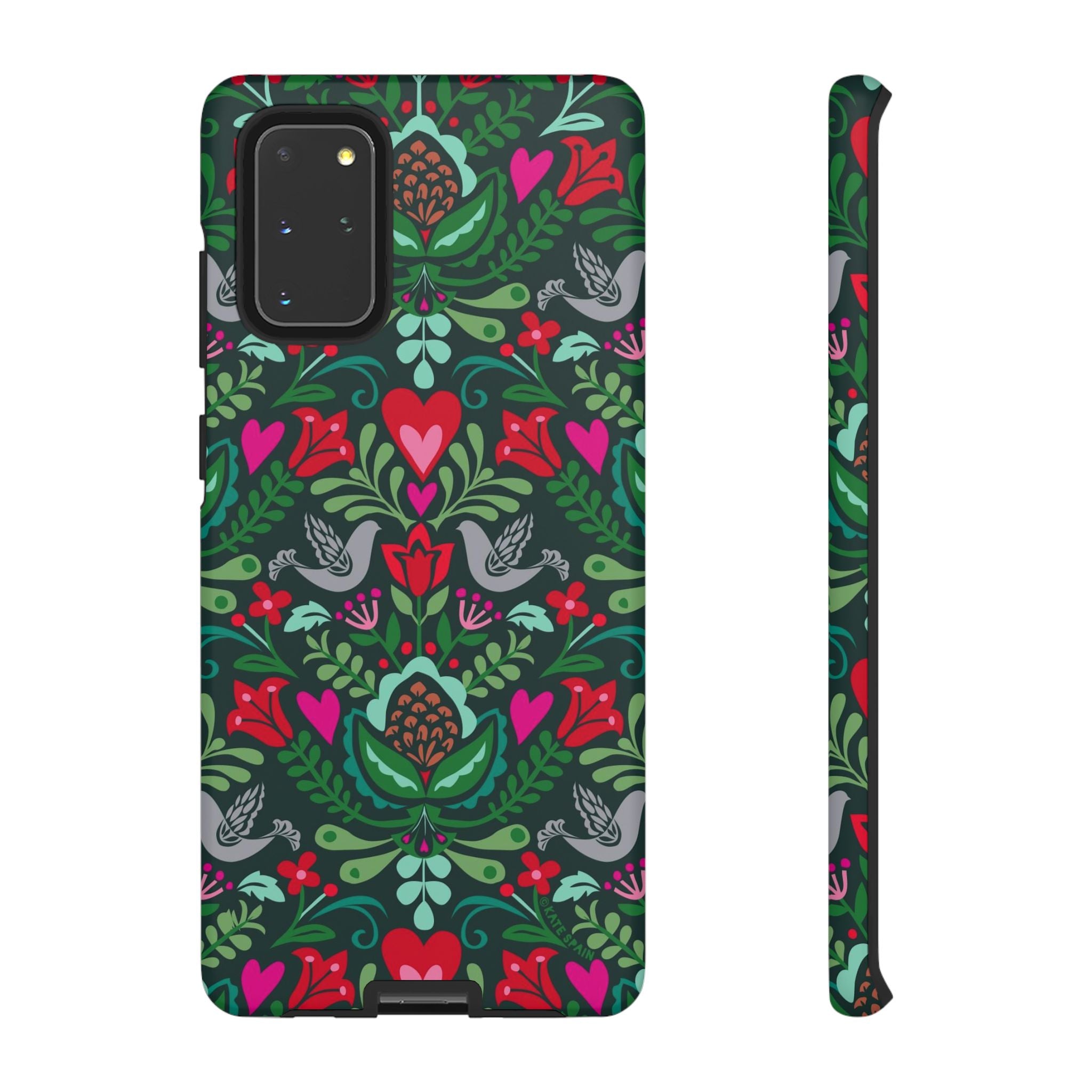 Rosemaling Samsung Galaxy S20+ Case – Matte | forest green, red, pink rosemaling floral print