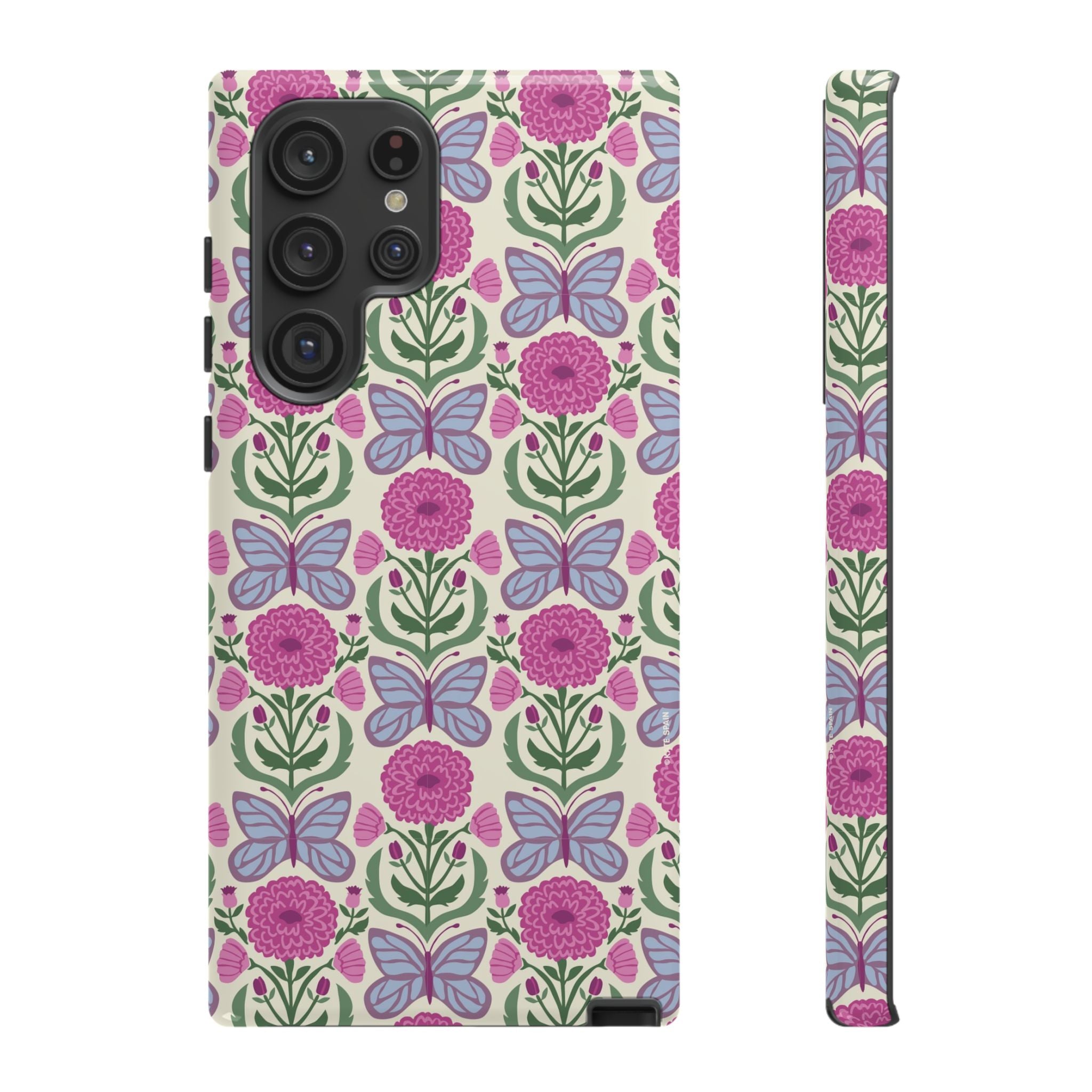 Luxury Butterfly Samsung Galaxy S22 Ultra Case – Glossy | cream, magenta, periwinkle butterfly floral print