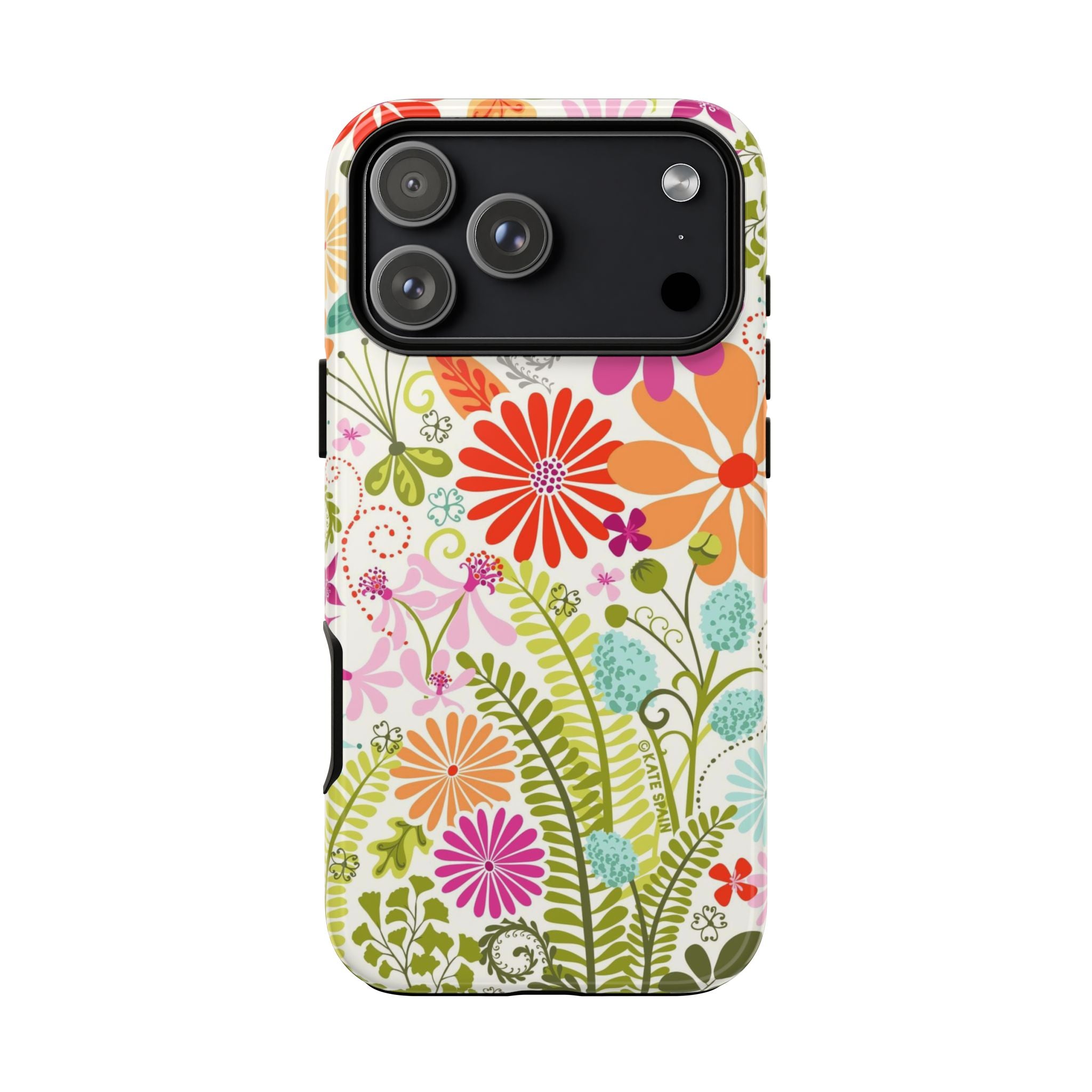 Luxury Terrain Tough iPhone 17 Pro Max Case – Glossy | white, magenta, coral botanical woodland floral print