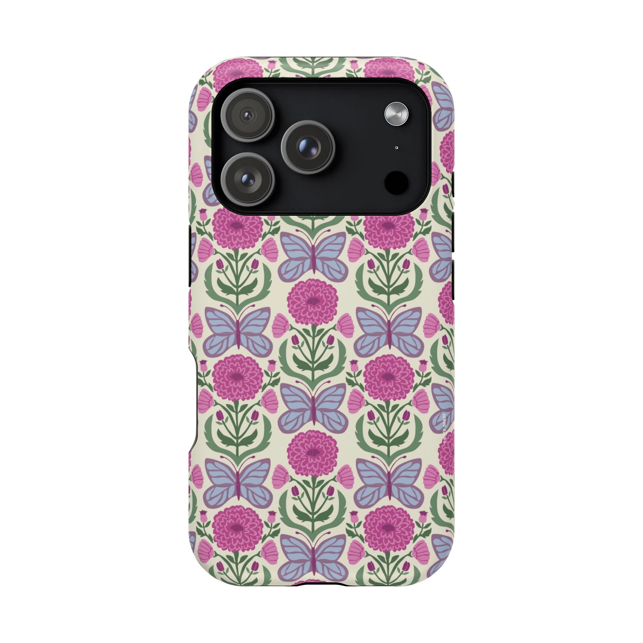 Butterfly MagSafe iPhone 17 Pro Case – Matte | cream, magenta, periwinkle butterfly floral print