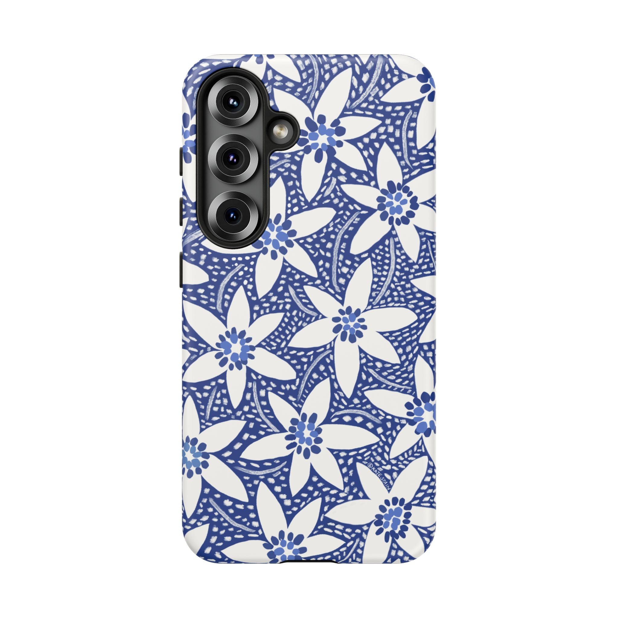 Starflower Samsung Galaxy S25 Case – Matte | navy, white geometric starflower print