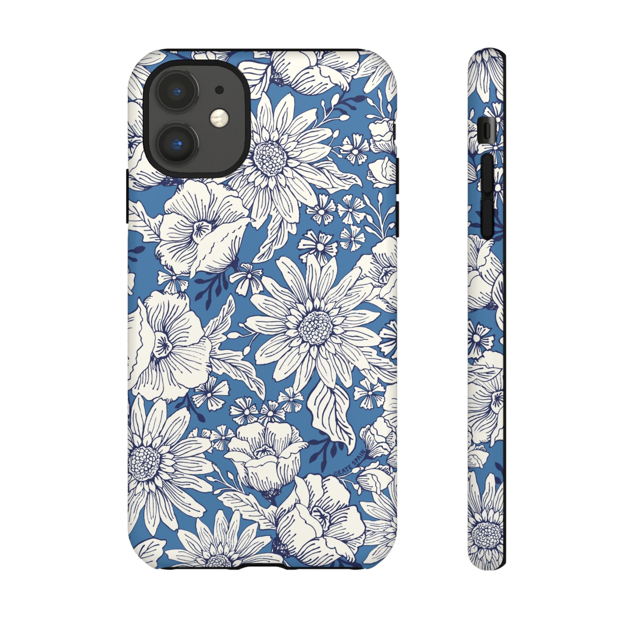 Jardin Tough iPhone 11 Case – Matte | blue and cream botanical garden print