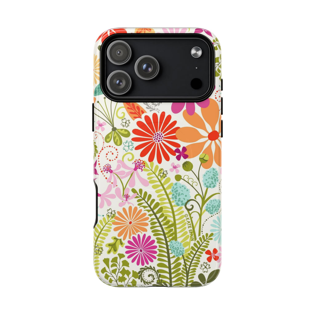 Terrain Day MagSafe iPhone 17 Pro Max Case – Glossy | white, magenta, coral botanical woodland floral print