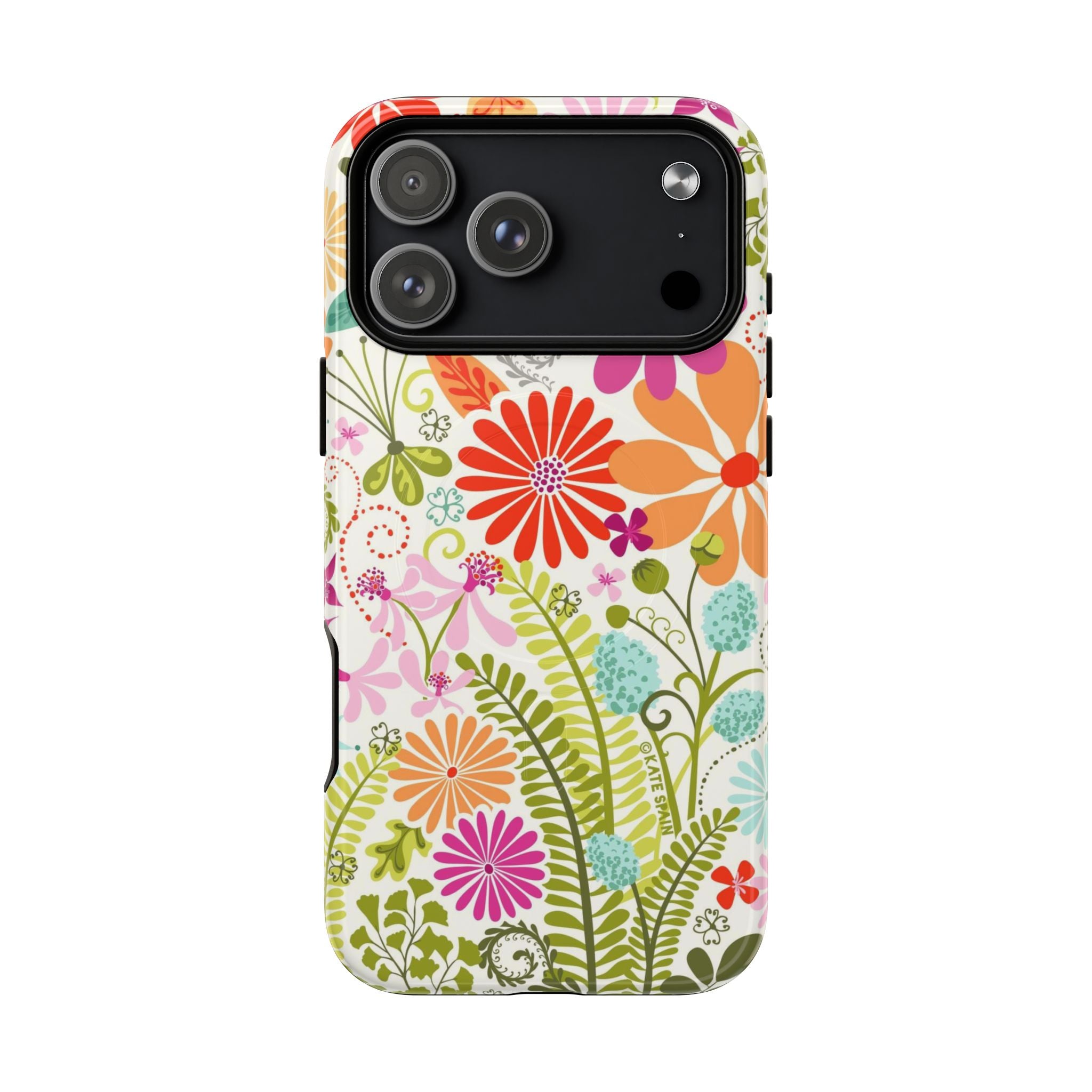 Terrain Day MagSafe iPhone 17 Pro Max Case – Glossy | white, magenta, coral botanical woodland floral print